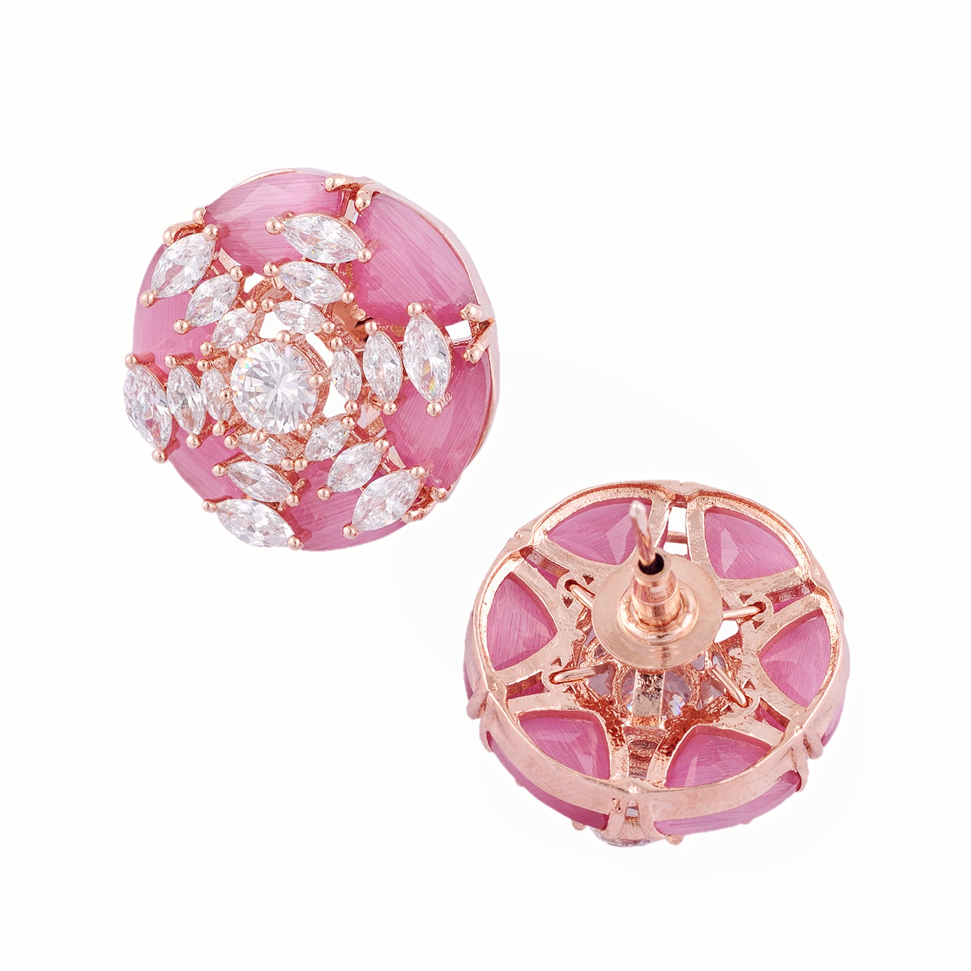 Rose Gold With Pink American Diamond Studded Handcrafted Earrings for Women and Girls - Saraf RS Jewellery