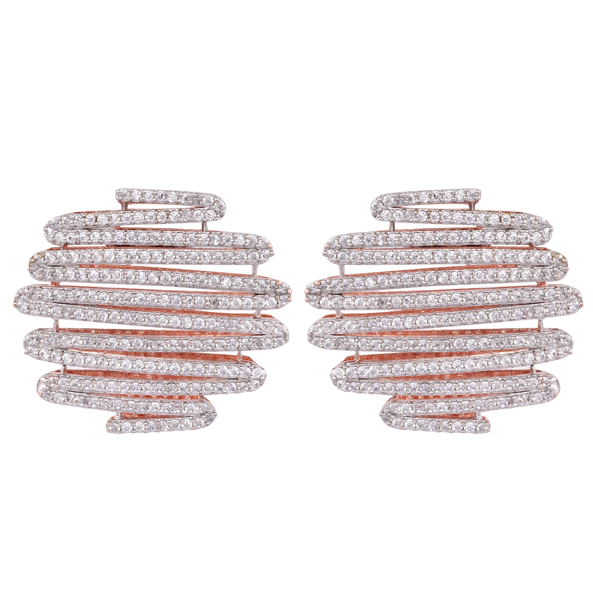 Rose Gold With White American Diamond Studded Handcrafted Designer Earrings for Women and Girls - Saraf RS Jewellery