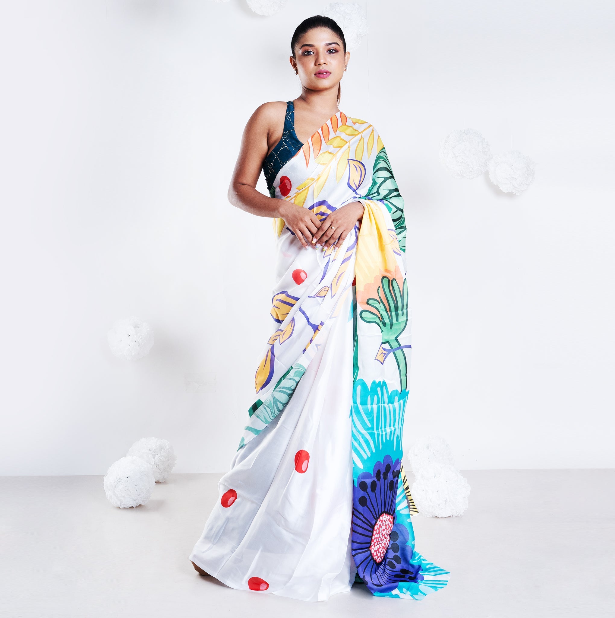 Women's Charlotte Satin Georgette Digital Printed Saree In Offwhite Color