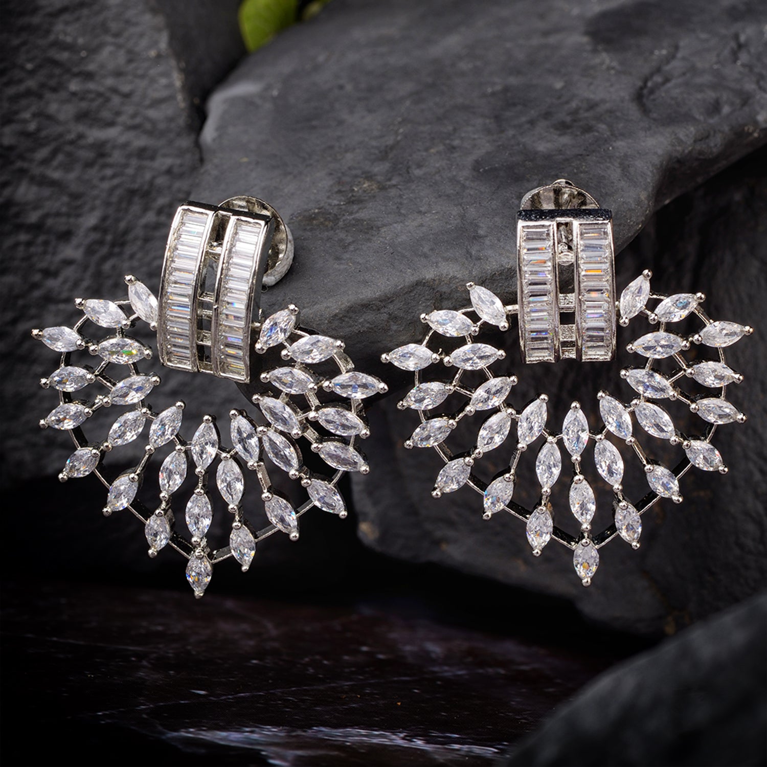 White Rhodium Plated With American Diamond Heart Studded Handcrafted Heart Shaped Earrings for Women and Girls - Saraf RS Jewellery