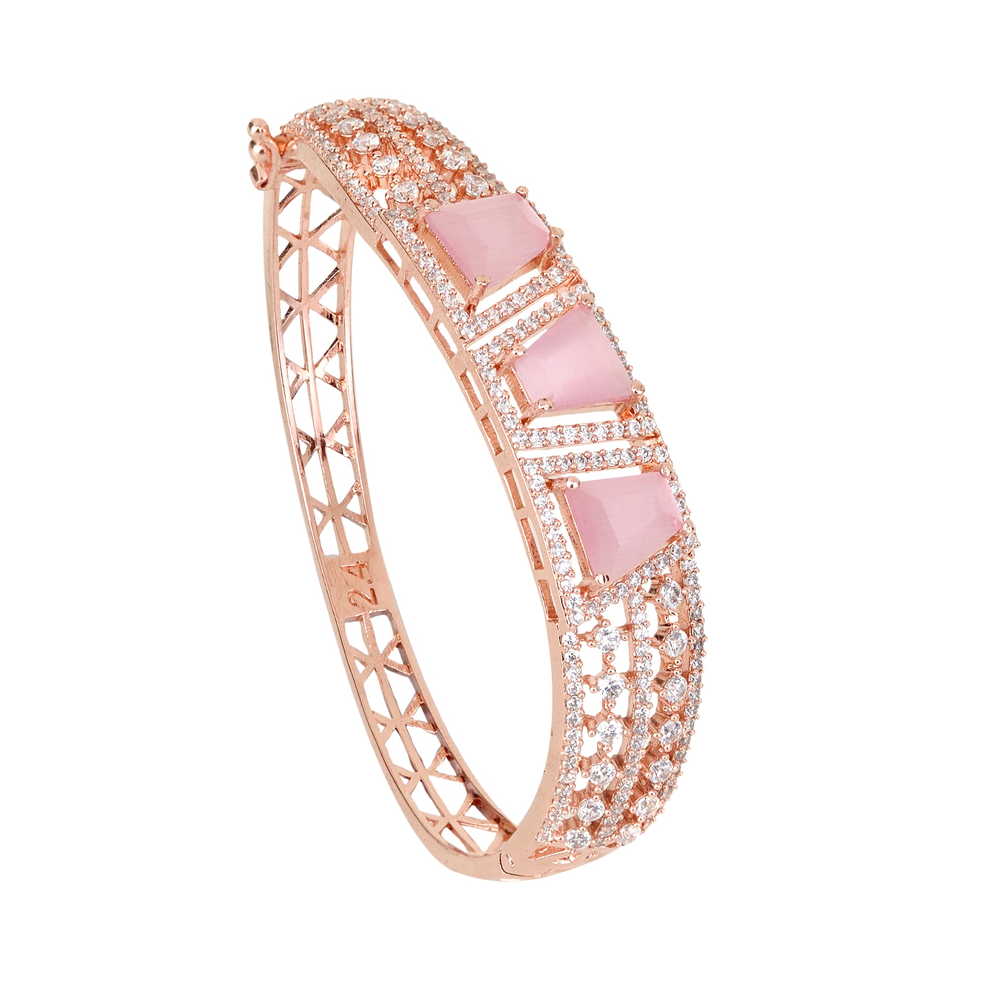 Rose Gold Plated Pink American Diamond Handcrafted Bracelet For Women And Girls - Saraf Rs Jewellery