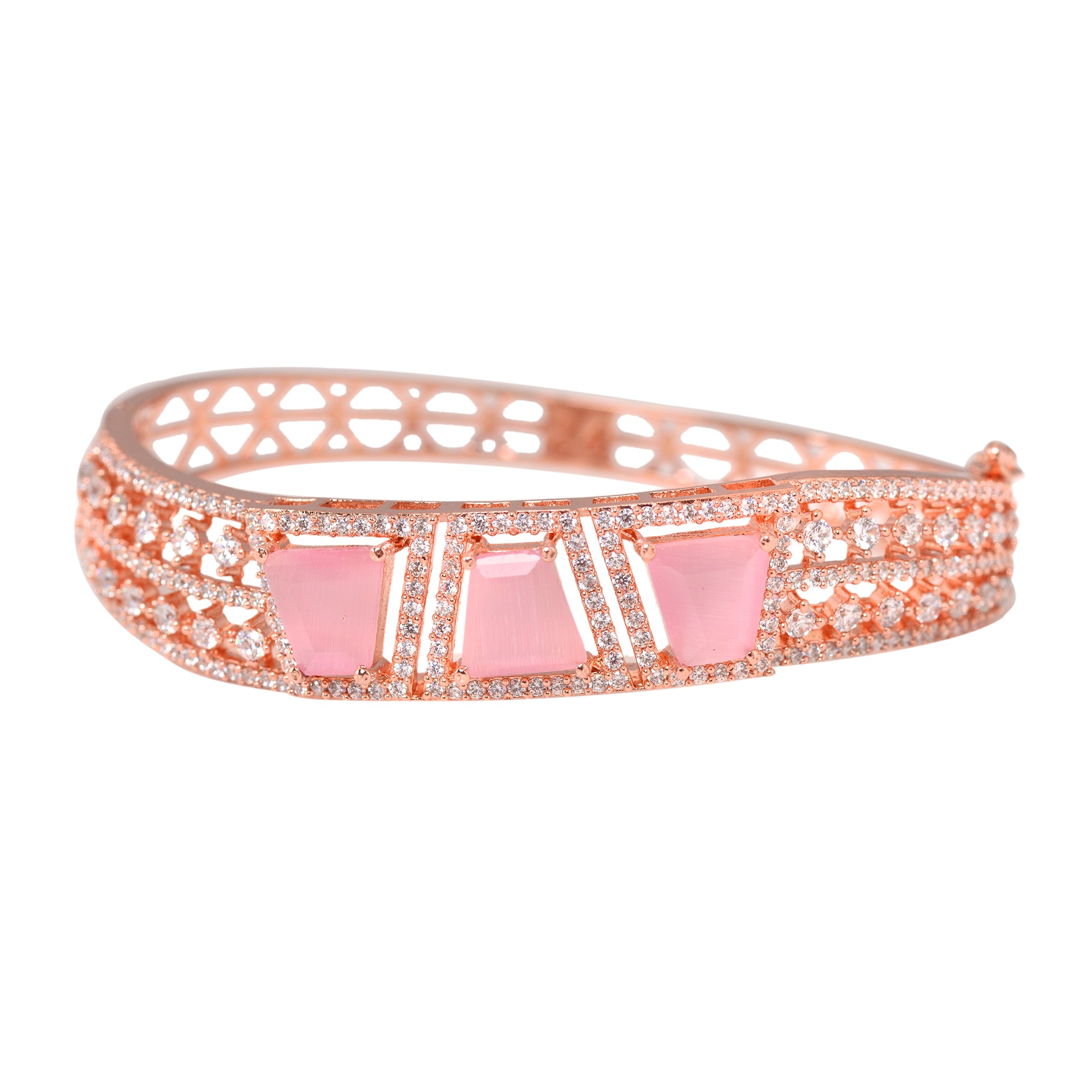 Rose Gold Plated Pink American Diamond Handcrafted Bracelet For Women And Girls - Saraf Rs Jewellery
