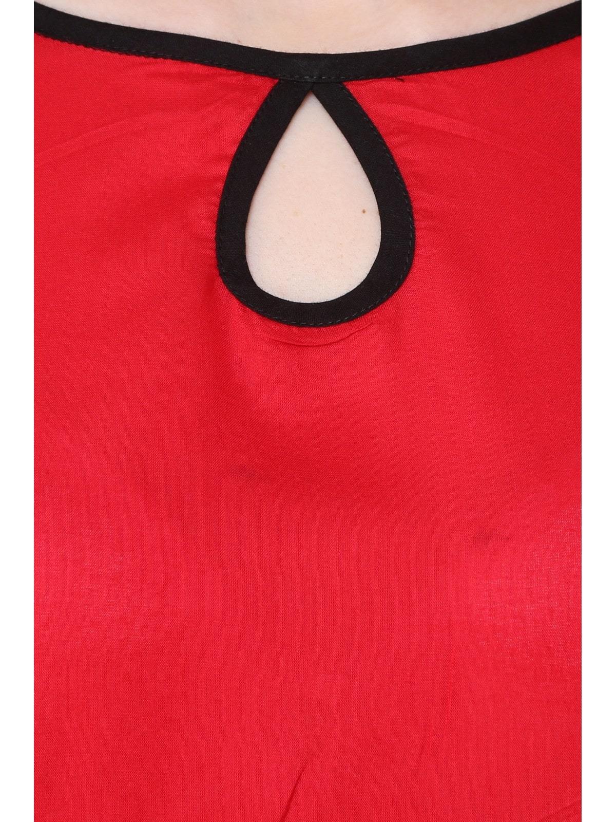 Women's Red Black Print Keyhole Kurti - Pannkh