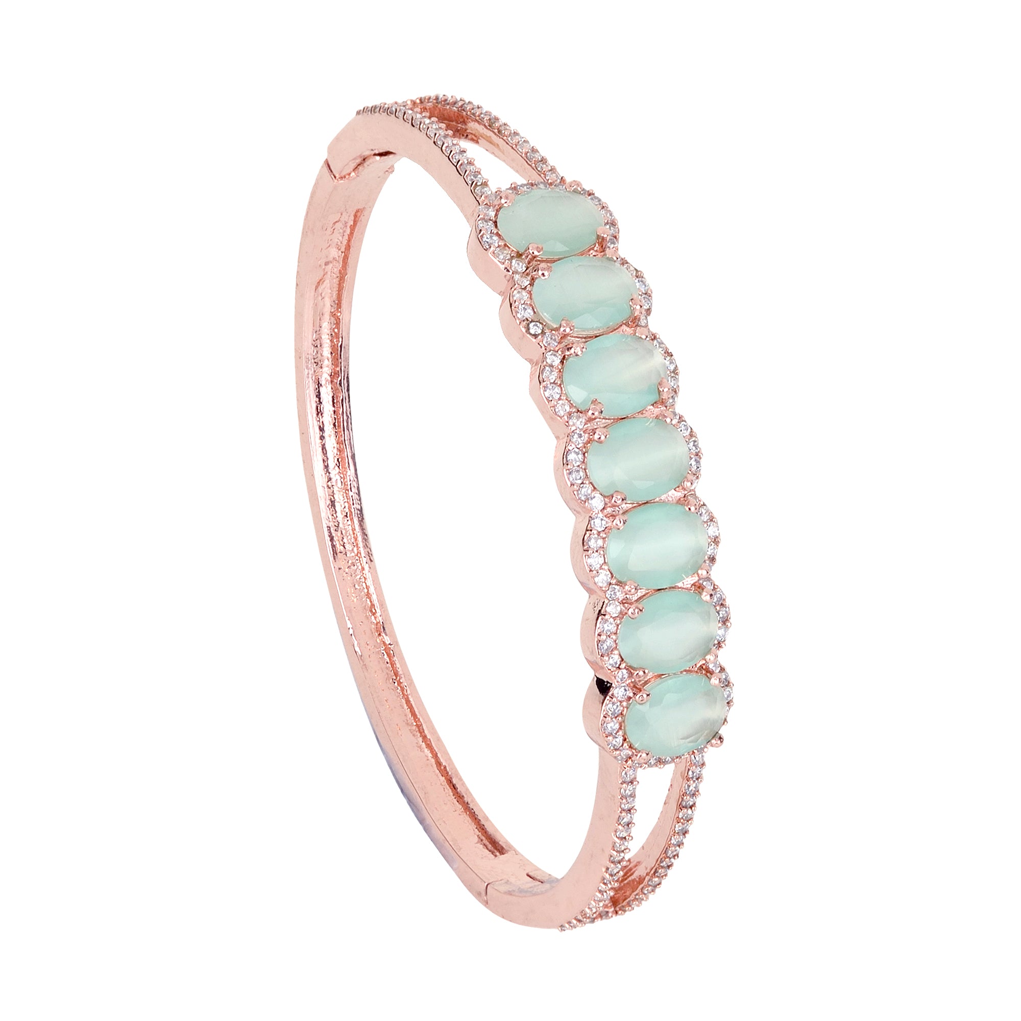 Rose Gold Plated Sea Green American Diamond Stylish Handcrafted Bracelet For Women And Girls - Saraf Rs Jewellery