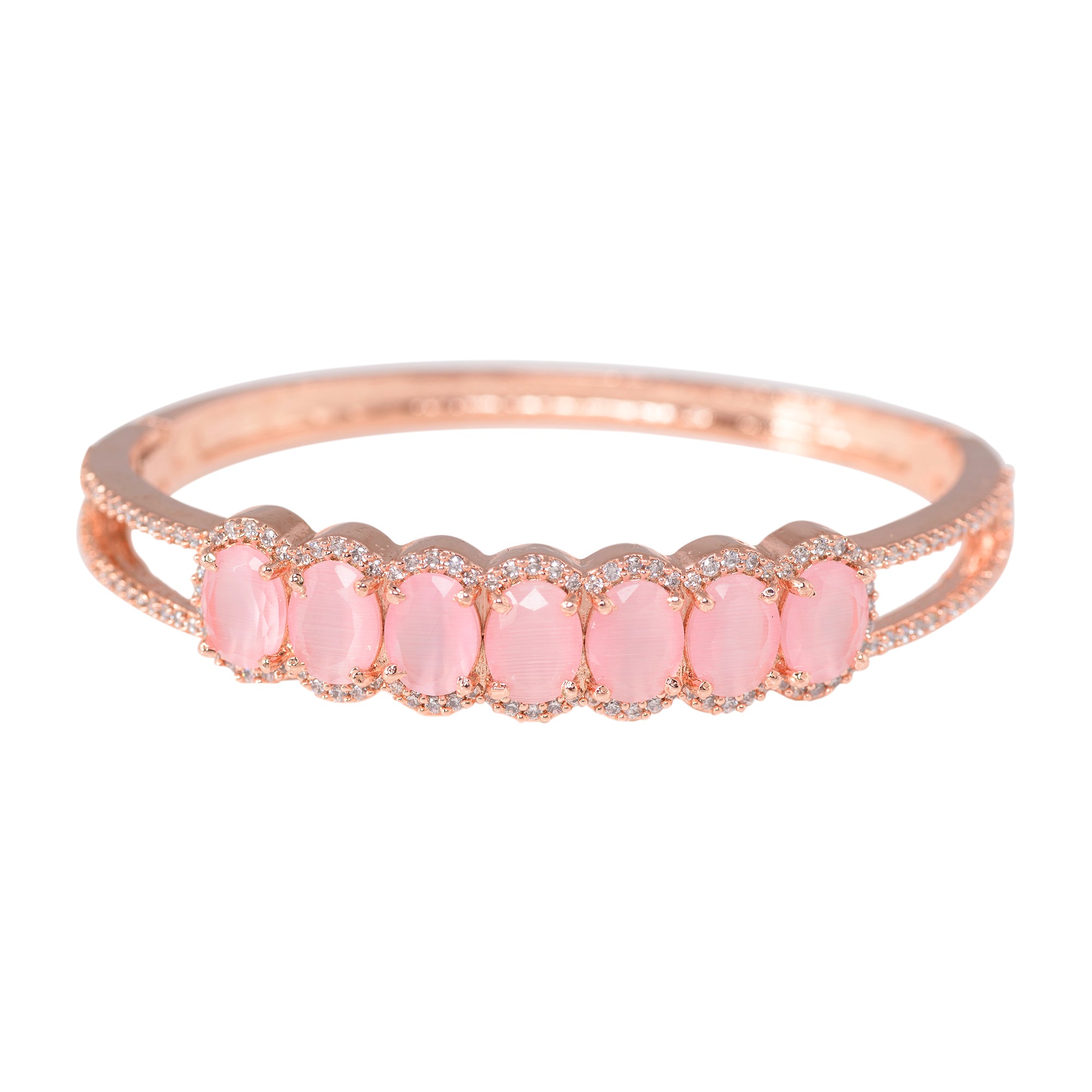 Rose Gold Plated Pink American Diamond Stylish Handcrafted Bracelet For Women And Girls - Saraf Rs Jewellery