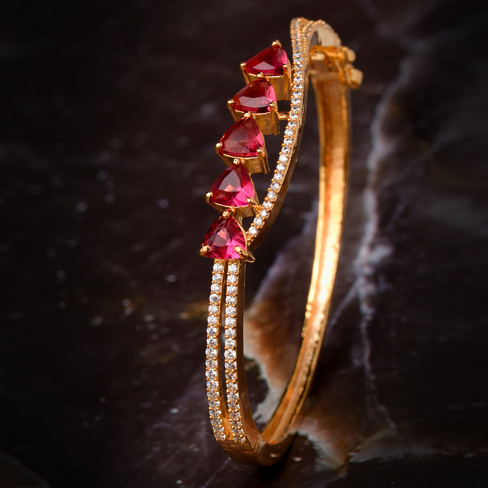 Gold Plated Ruby American Diamond Handcrafted Bracelet For Women And Girls - Saraf Rs Jewellery
