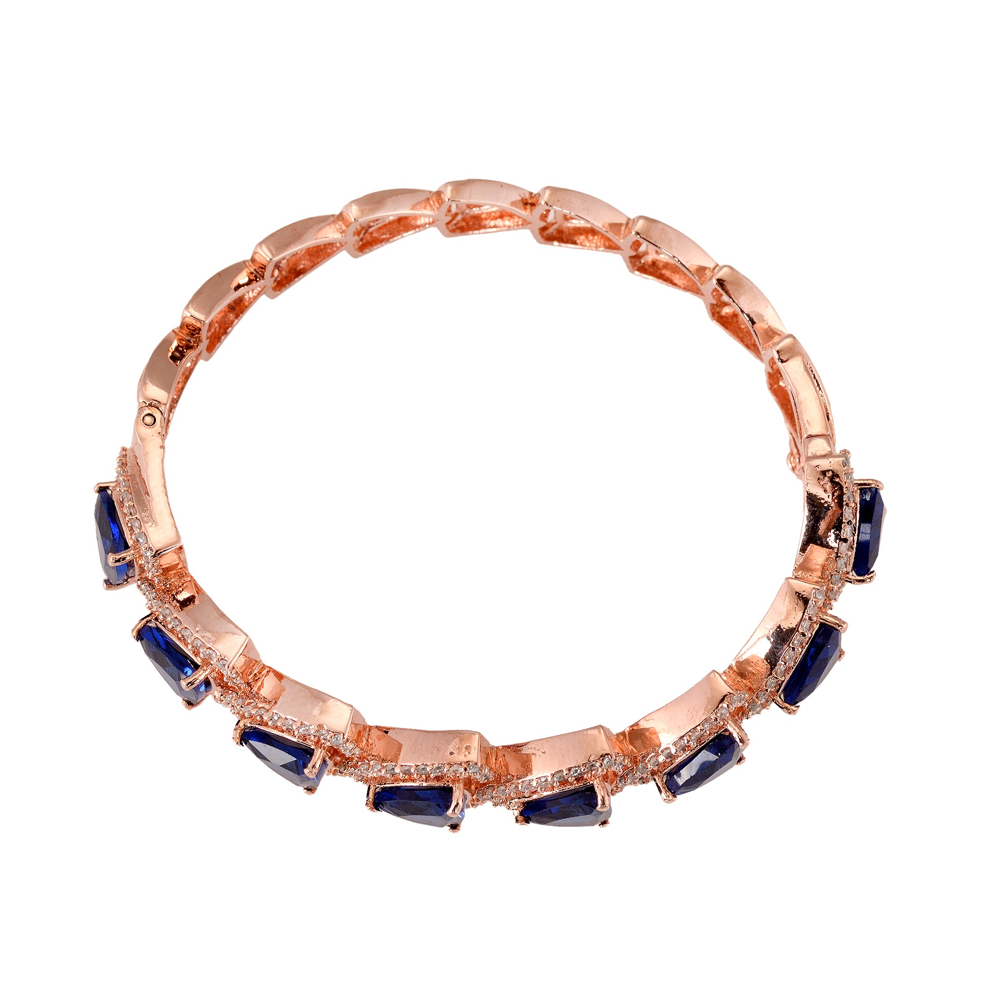 Rose Gold Plated Blue American Diamond Designer Handcrafted Bracelet For Women And Girls - Saraf Rs Jewellery