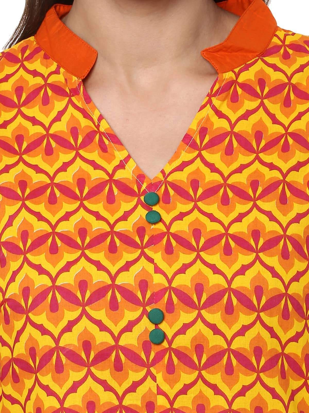Women's Allover Print Stand Collar Print Kurti - Pannkh