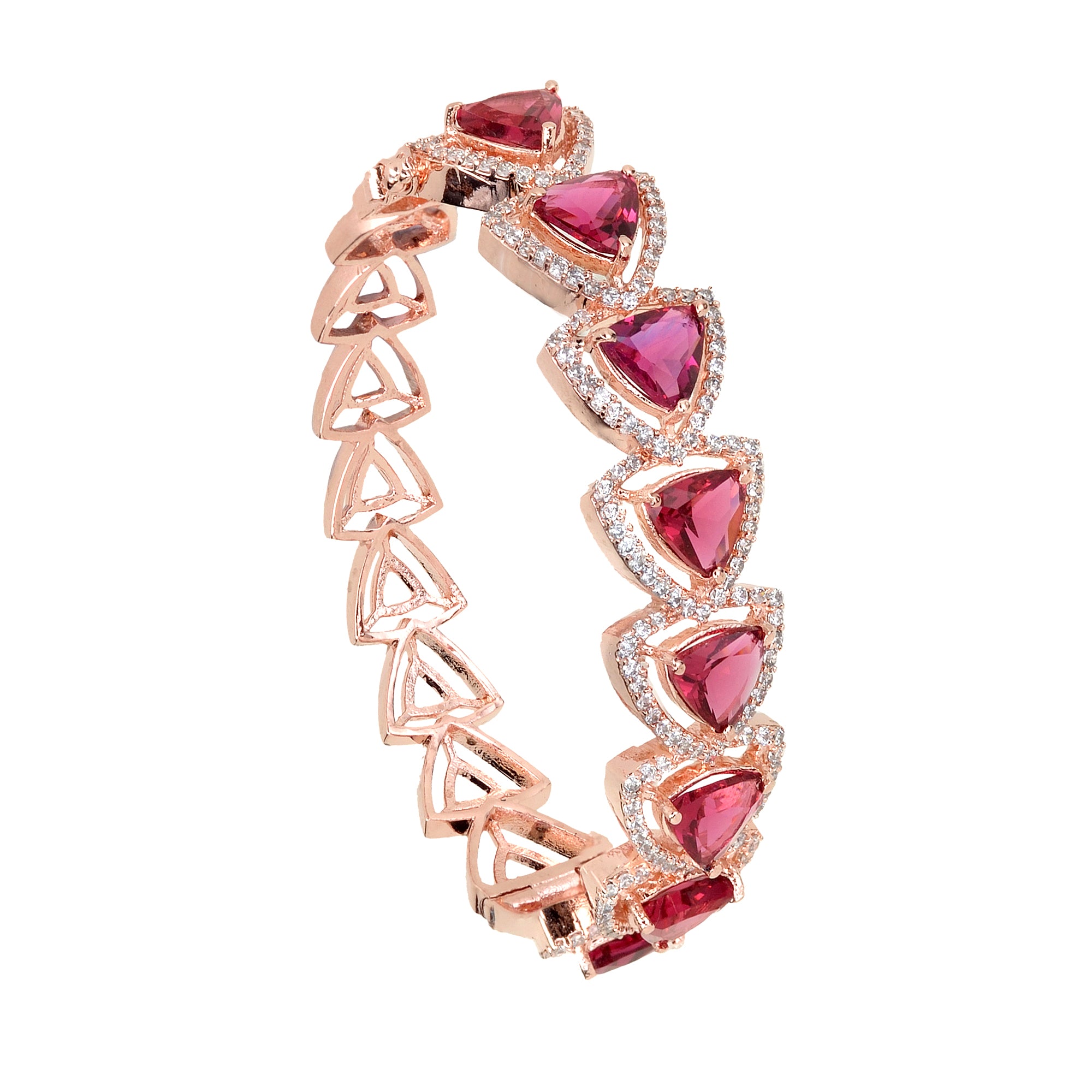 Rose Gold Plated Ruby American Diamond Designer Handcrafted Bracelet For Women And Girls - Saraf Rs Jewellery