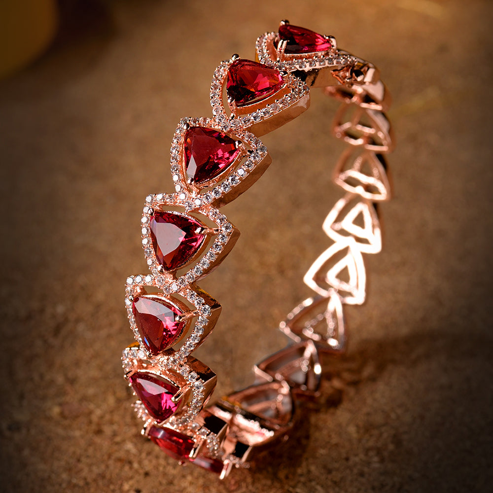 Rose Gold Plated Ruby American Diamond Designer Handcrafted Bracelet For Women And Girls - Saraf Rs Jewellery