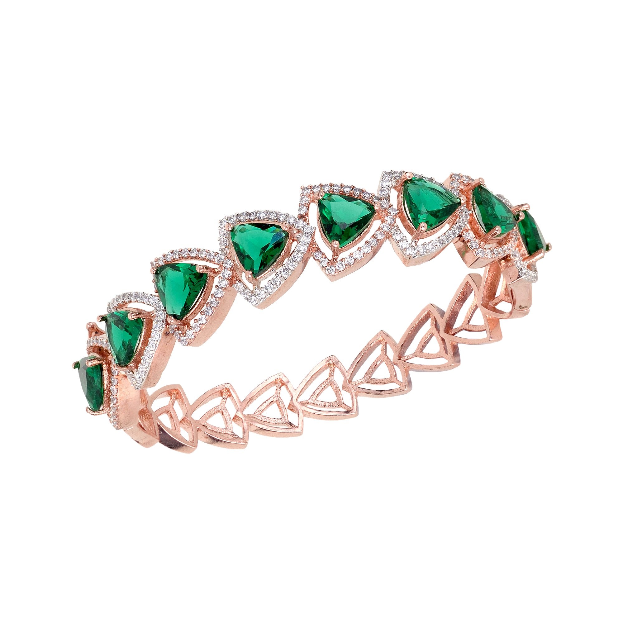 Rose Gold Plated Green American Diamond Designer Handcrafted Bracelet For Women And Girls - Saraf Rs Jewellery