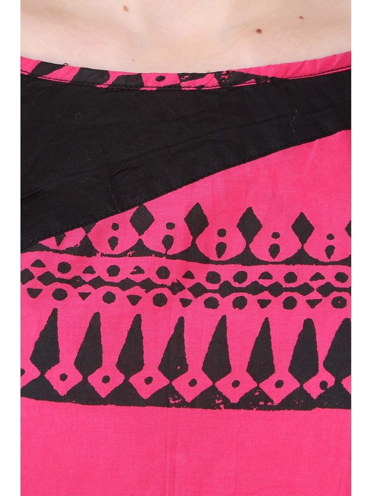 Women's Pink Border Print Lace Kurti - Pannkh