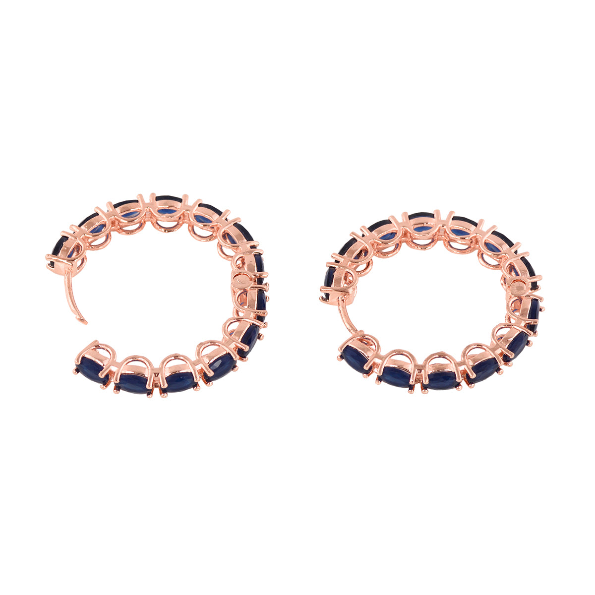 Sapphire Studded Hoops Rose Gold Plated Blue Round Big Earrings for Women and Girls - Saraf RS Jewellery