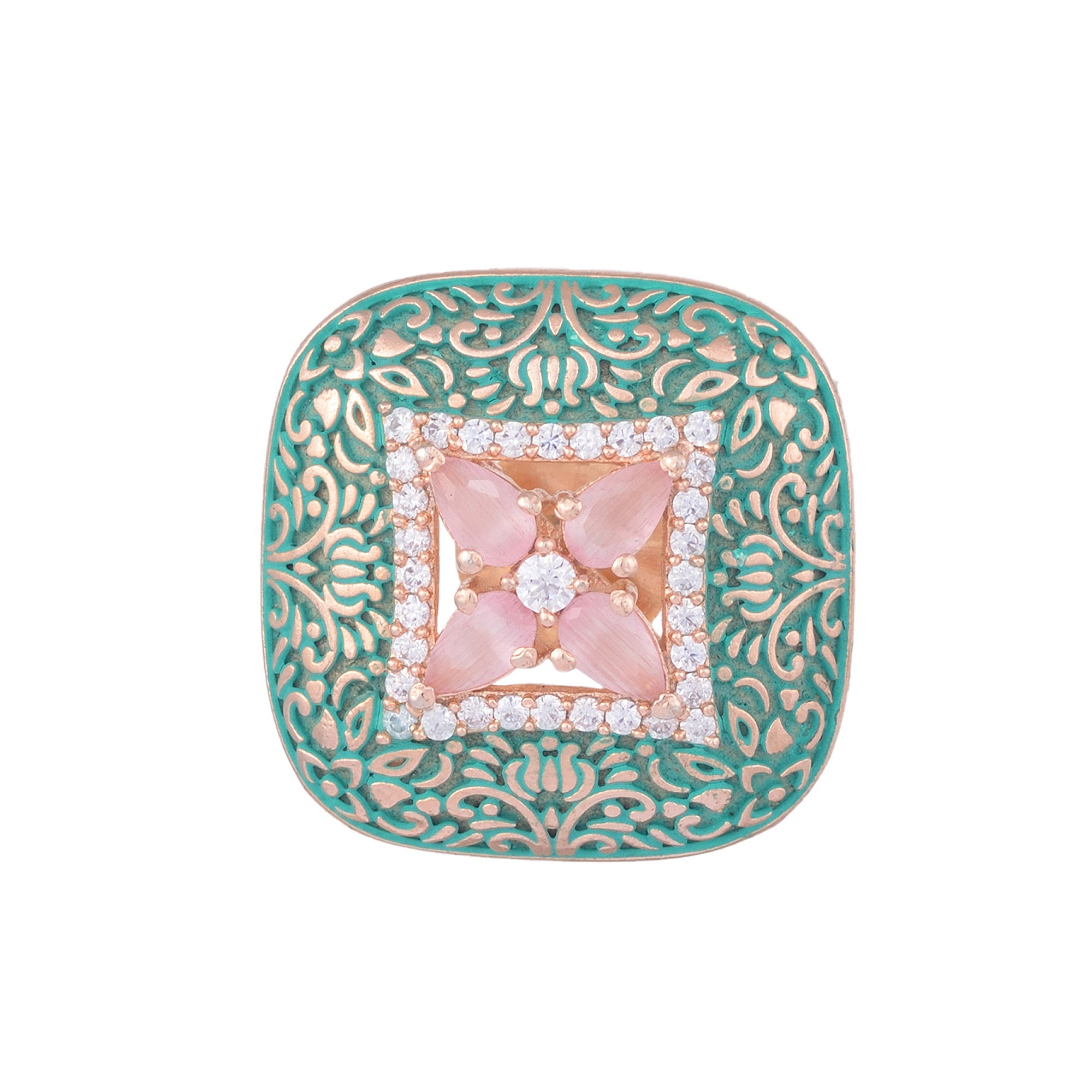 Teal Enamelled Studs Green Meenakari & Pastel Pink Ad Small Earrings for Women and Girls - Saraf RS Jewellery