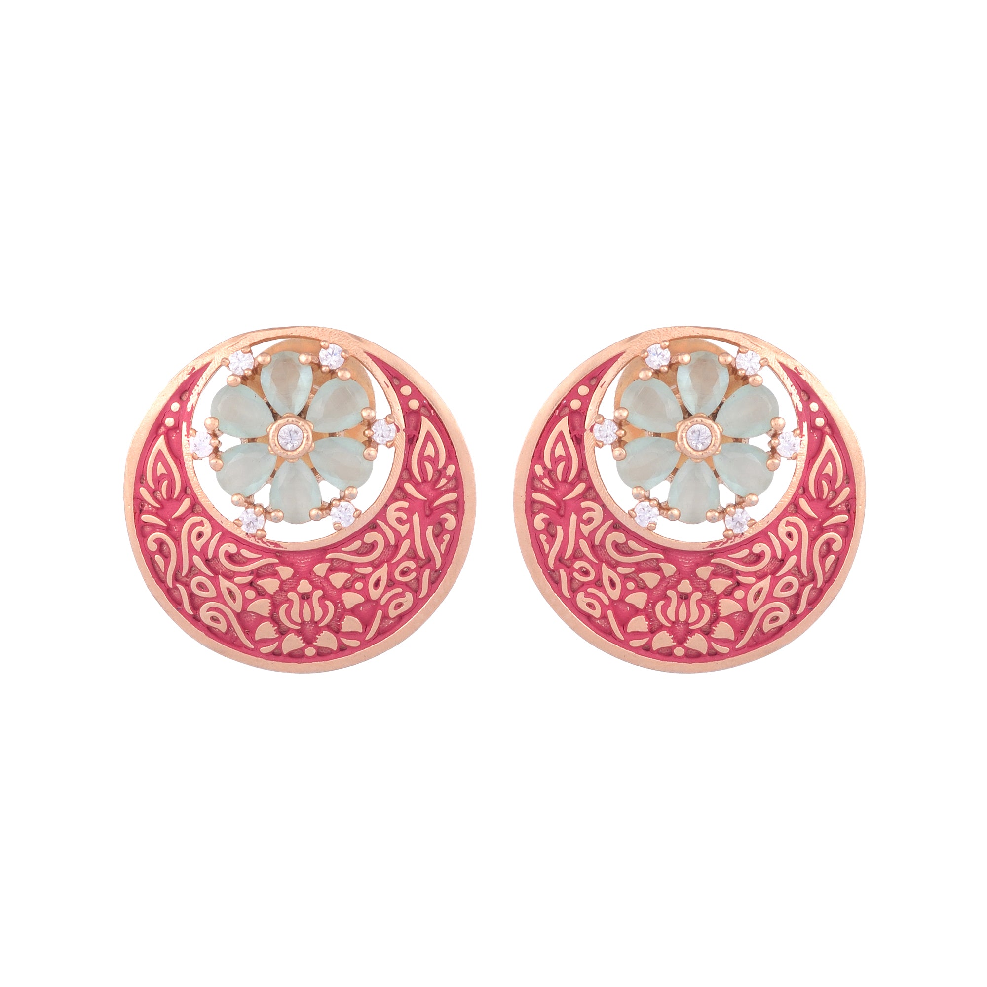 Beautiful Red Enamelled Studs Chandbali Stylesmall Earrings With Blue Diamond Embellishments for Women and Girls - Saraf RS Jewellery