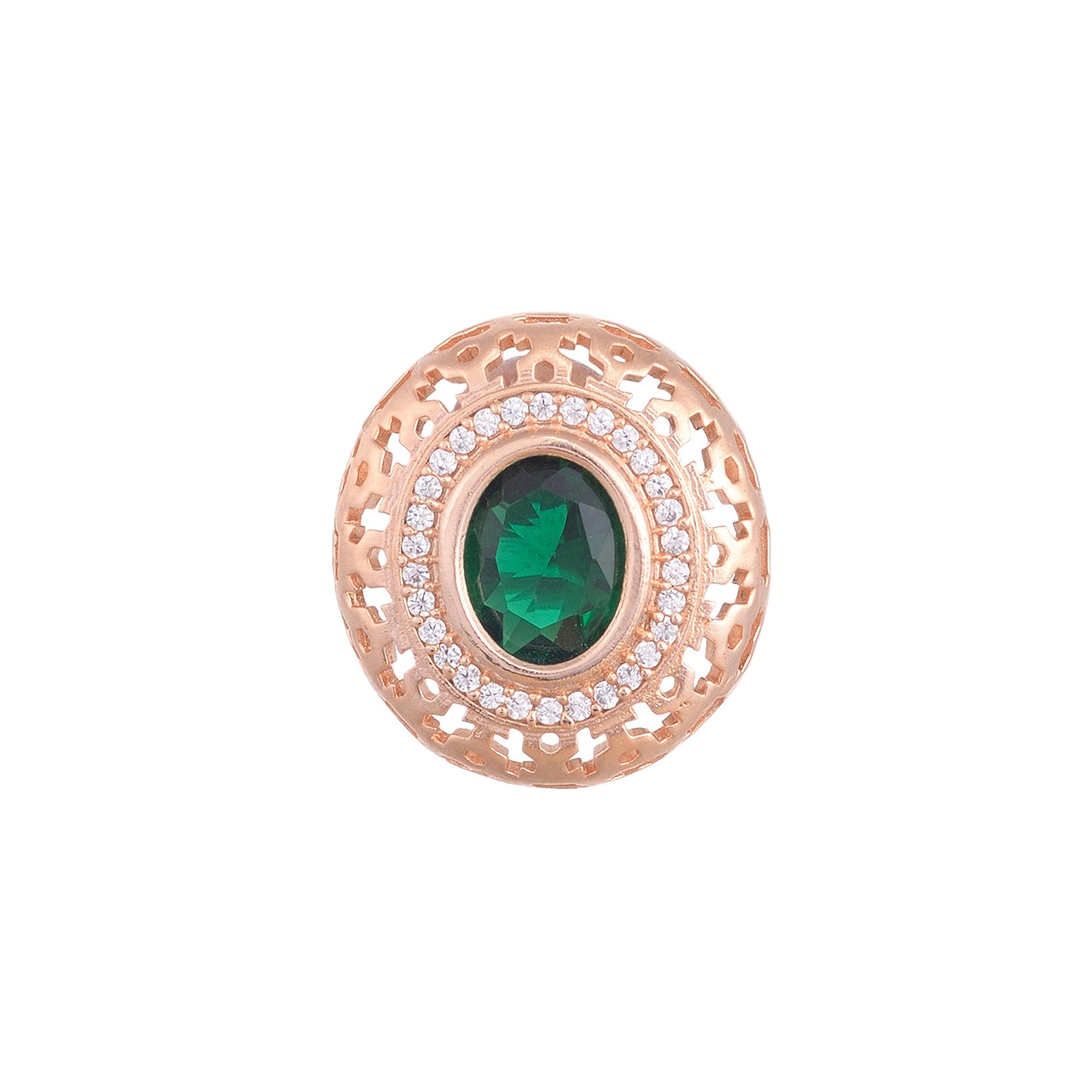 Royal Emerald Studs Rose Gold Plated Ad Handcrafted Tops Green Small Earrings for Women and Girls - Saraf RS Jewellery