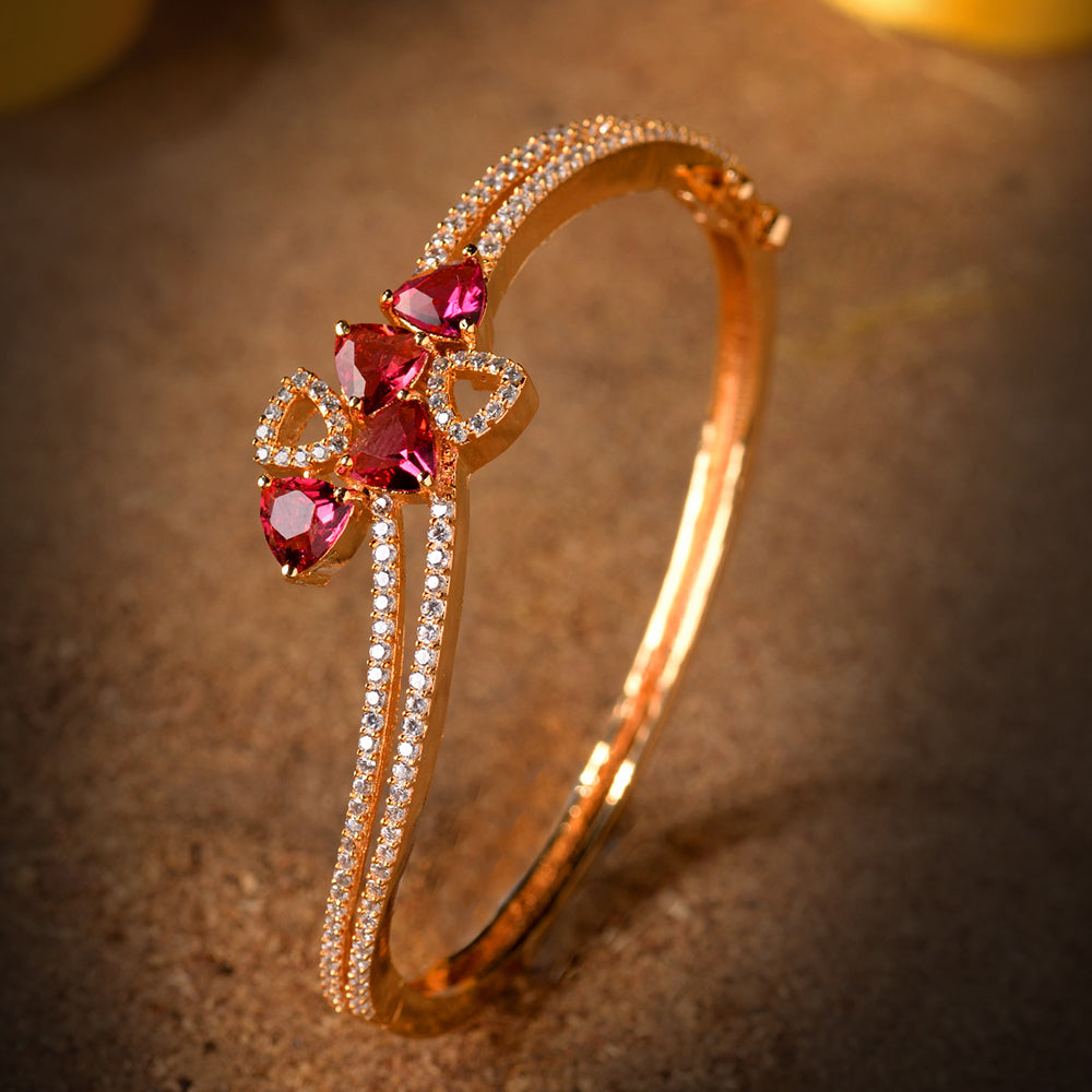 Gold Plated With Ruby American Diamond Studded Handcrafted Bracelet For Women And Girls - Saraf Rs Jewellery