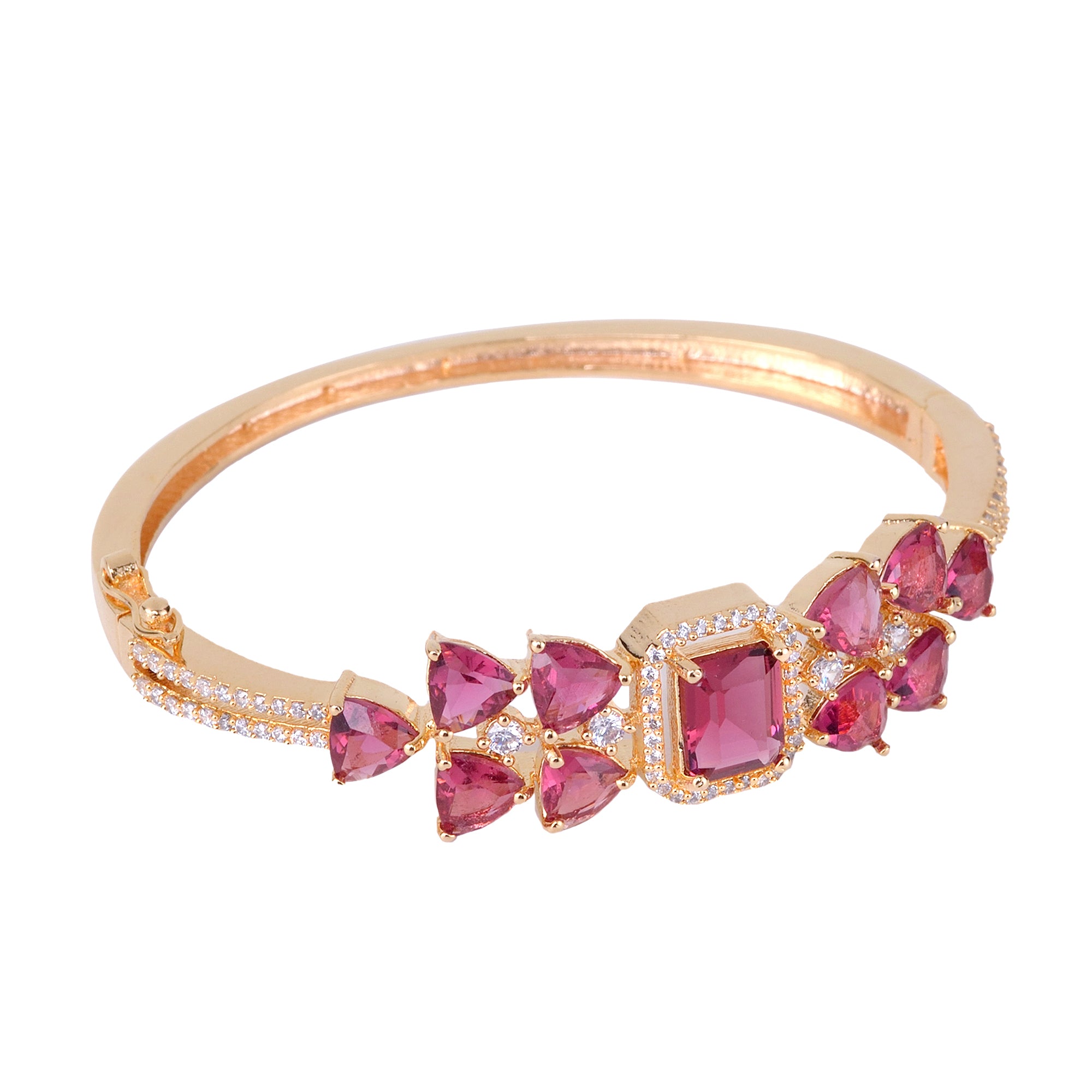Gold Plated With Ruby American Diamond Studded Handcrafted Designer Bracelet For Women And Girls - Saraf Rs Jewellery