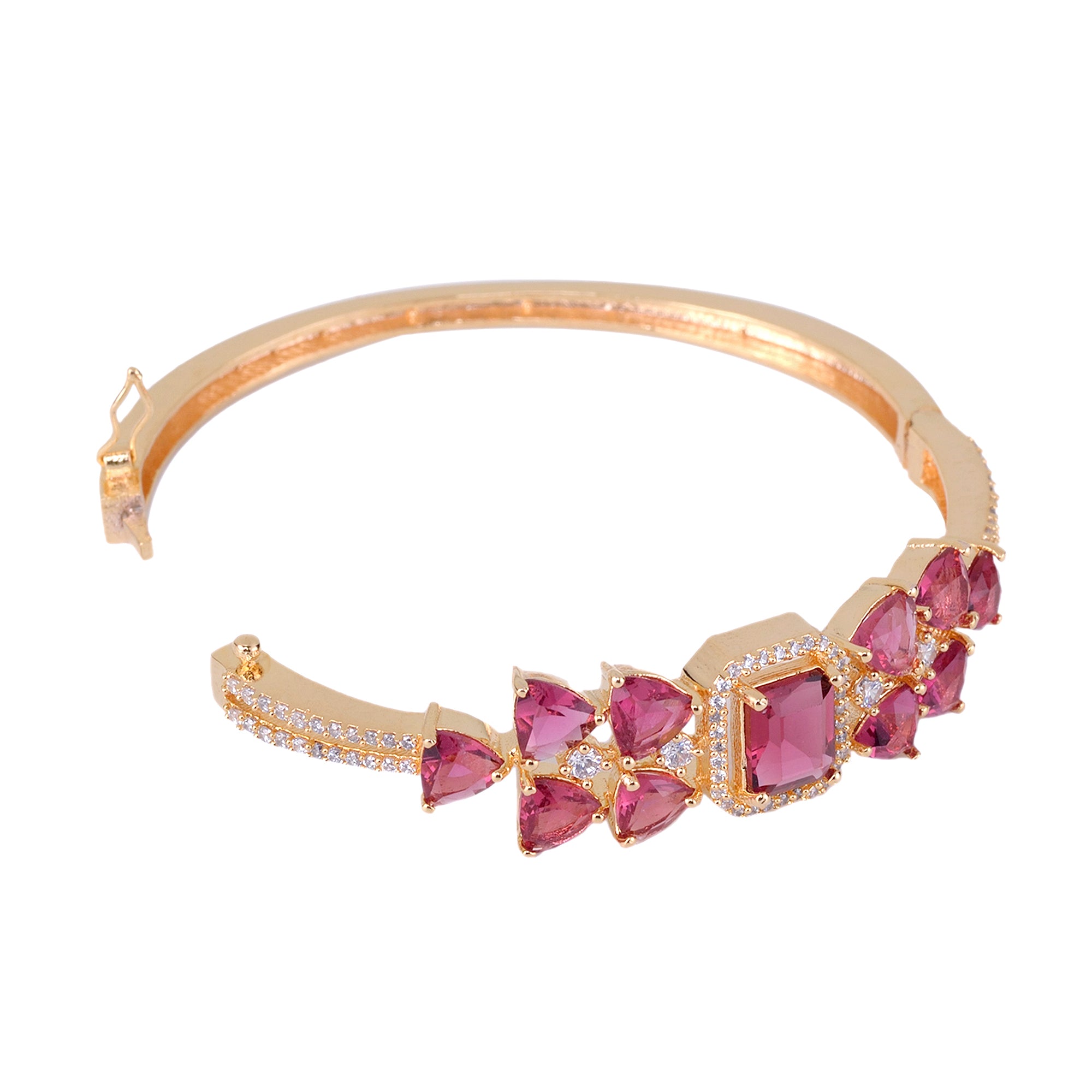 Gold Plated With Ruby American Diamond Studded Handcrafted Designer Bracelet For Women And Girls - Saraf Rs Jewellery