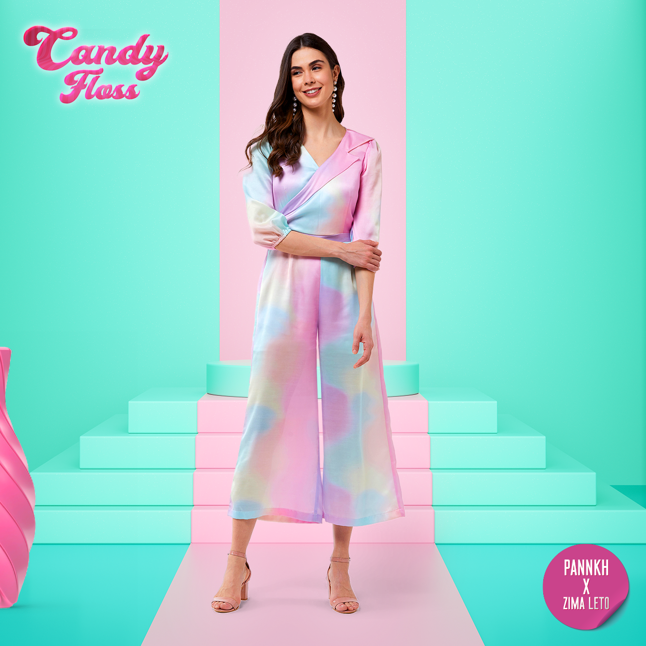 Women's Candy Inspired Digital Printed Collared Jumpsuit - Pannkh