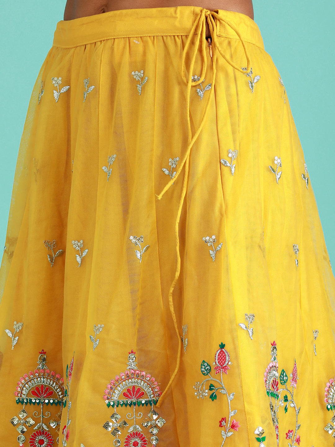 Women's Yellow Net Zari & Sequince Work Lehenga & Blouse, Dupatta - Royal Dwells