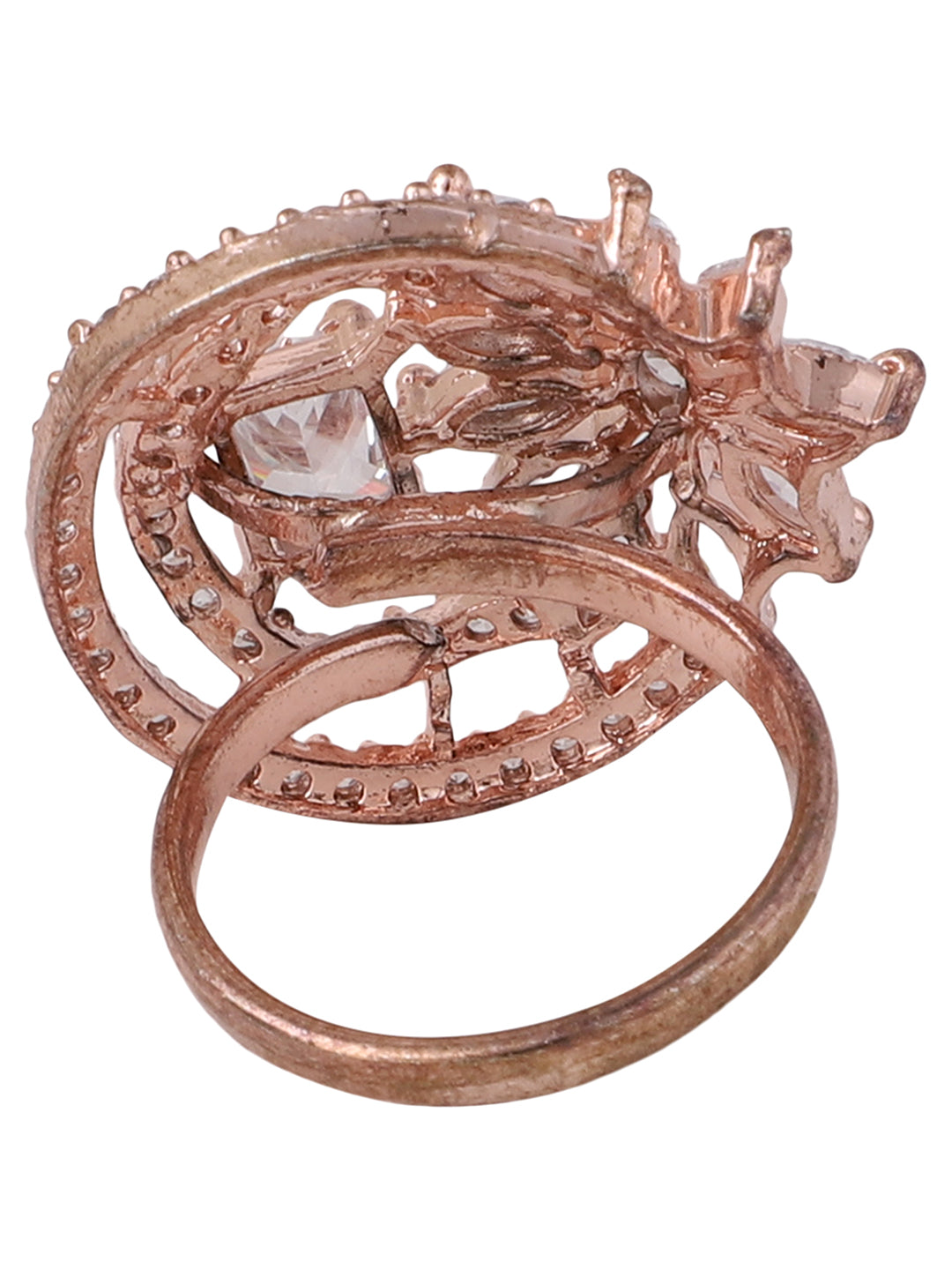 Women's Rose Gold Plated Trendy American Diamond Circular Shaped Ring - Anikas Creation