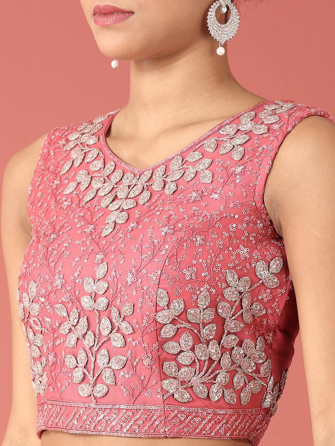 Women's Pink Net Sequinse Work Fully-Stitched Lehenga & Stitched Blouse, Dupatta - Royal Dwells