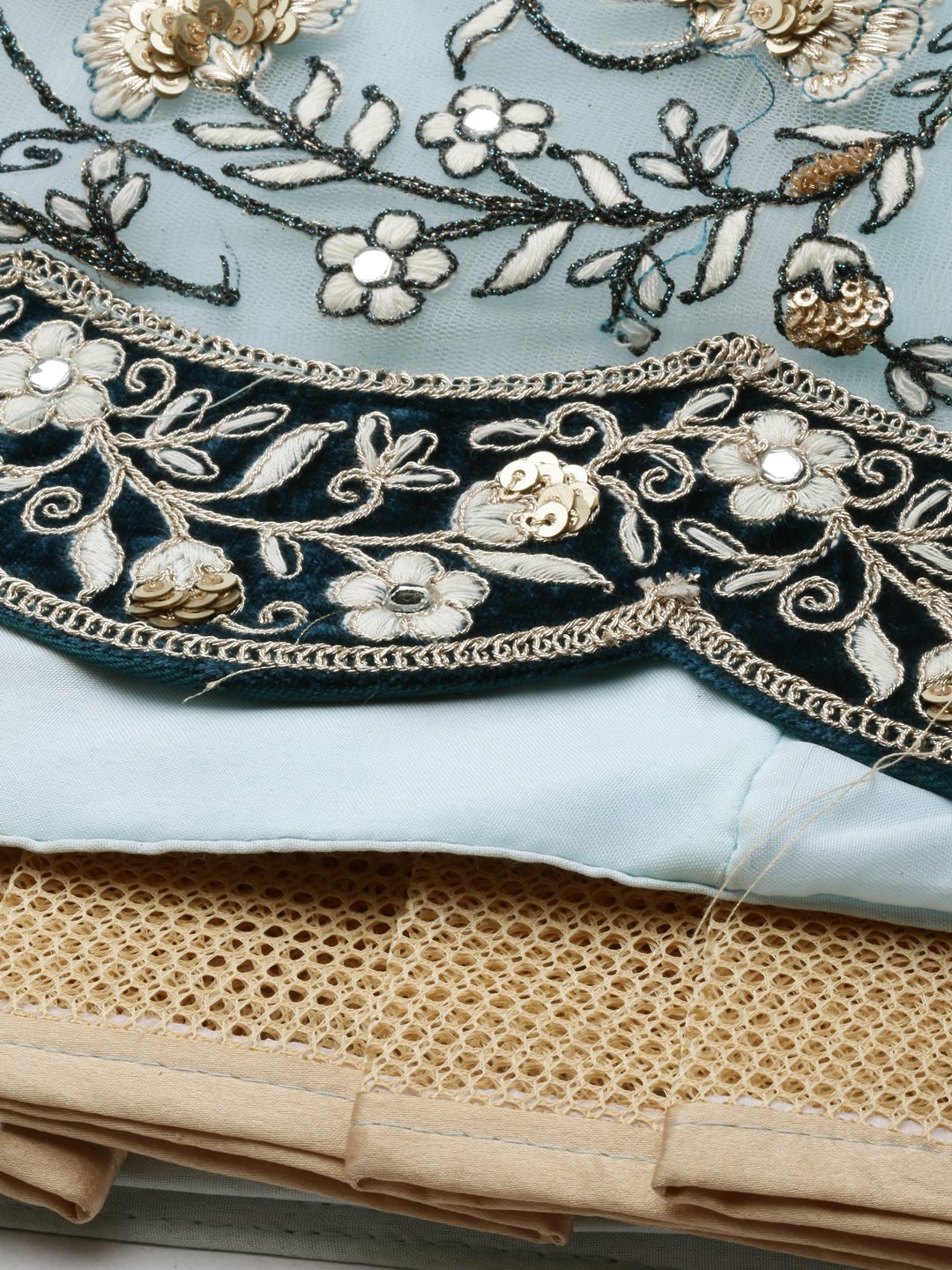 Women's Sky - Net Floral Work Fully Stitched Lehenga - Royal Dwells