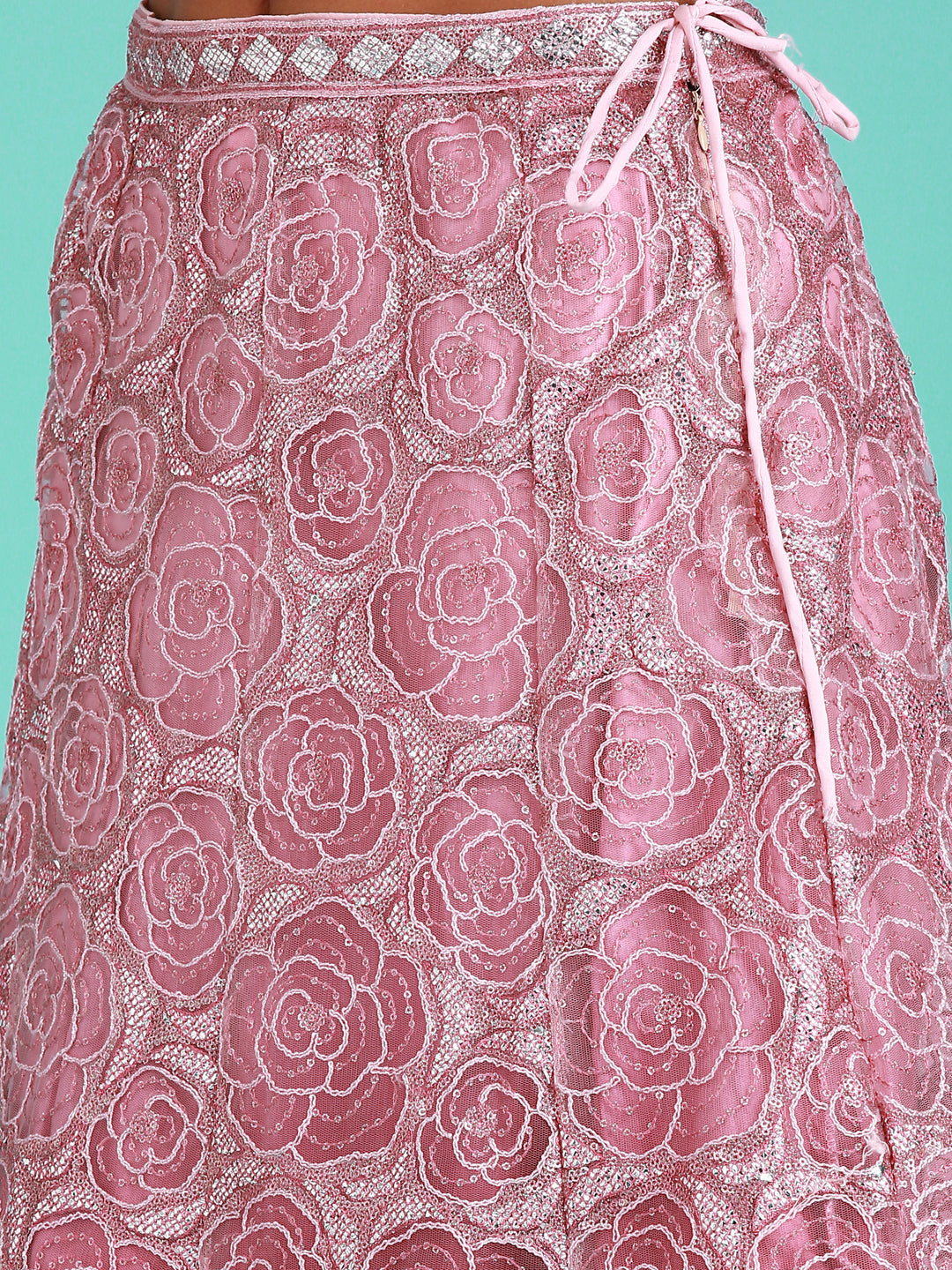 Women's Pink Net Gotapatti Work Lehenga & Blouse, Dupatta - Royal Dwells