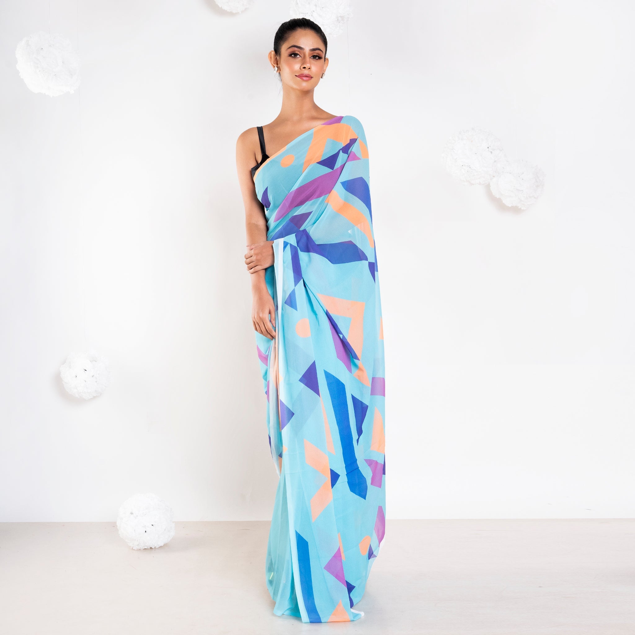Women's Carol Georgette Digital Printed Saree In Blue Color