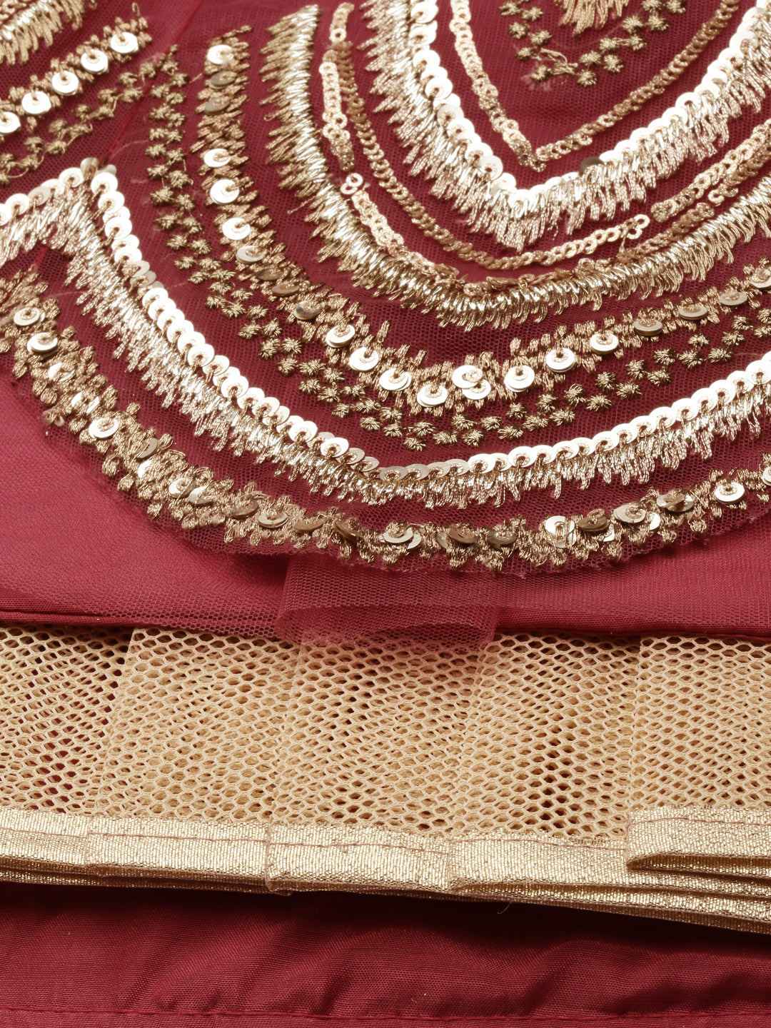 Women's Rosegold Net Embroidered Mirror Lehenga & Blouse With Dupatta - Royal Dwells