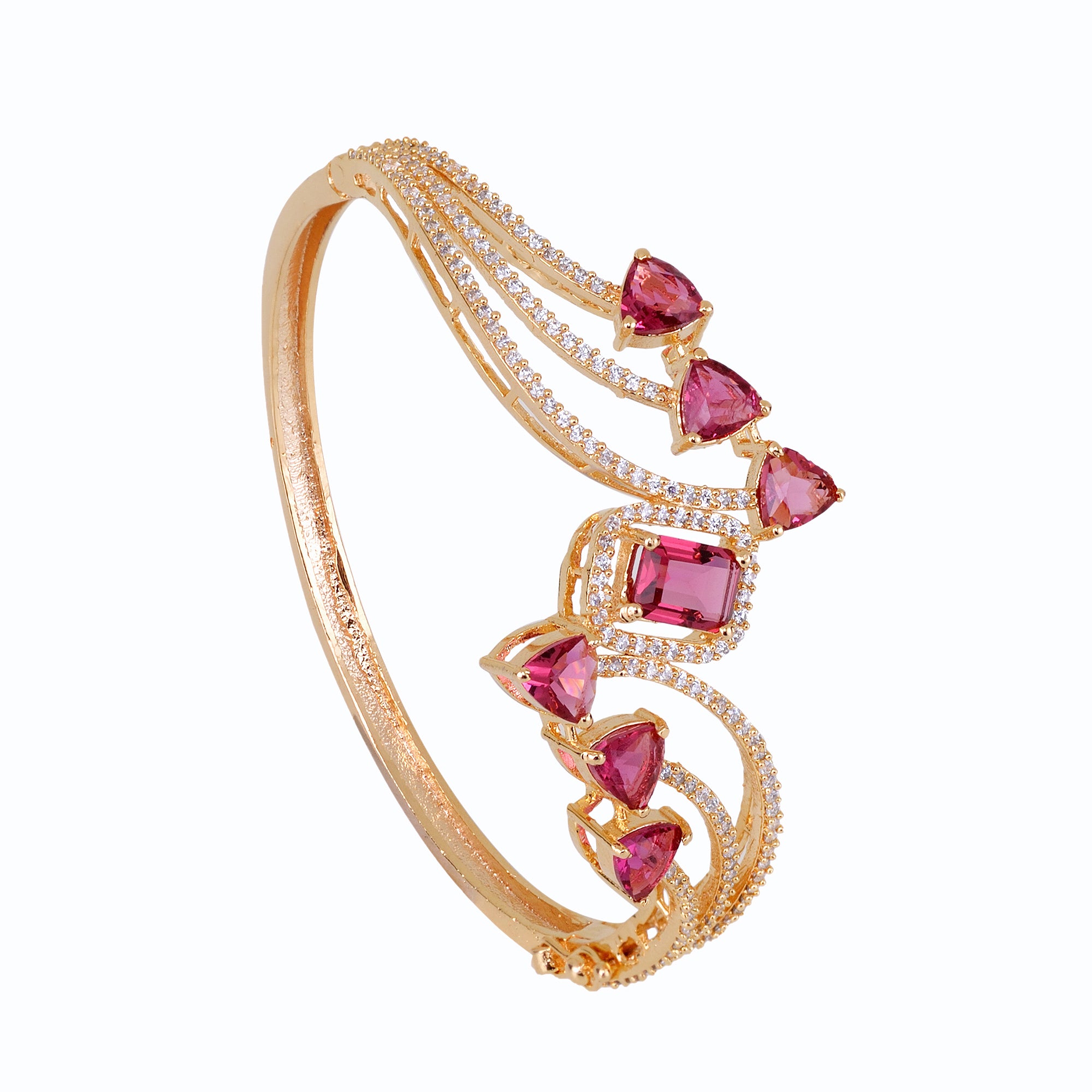 Gold Plated With Red American Diamond Studded Handcrafted Stylish Bracelet For Women And Girls - Saraf Rs Jewellery