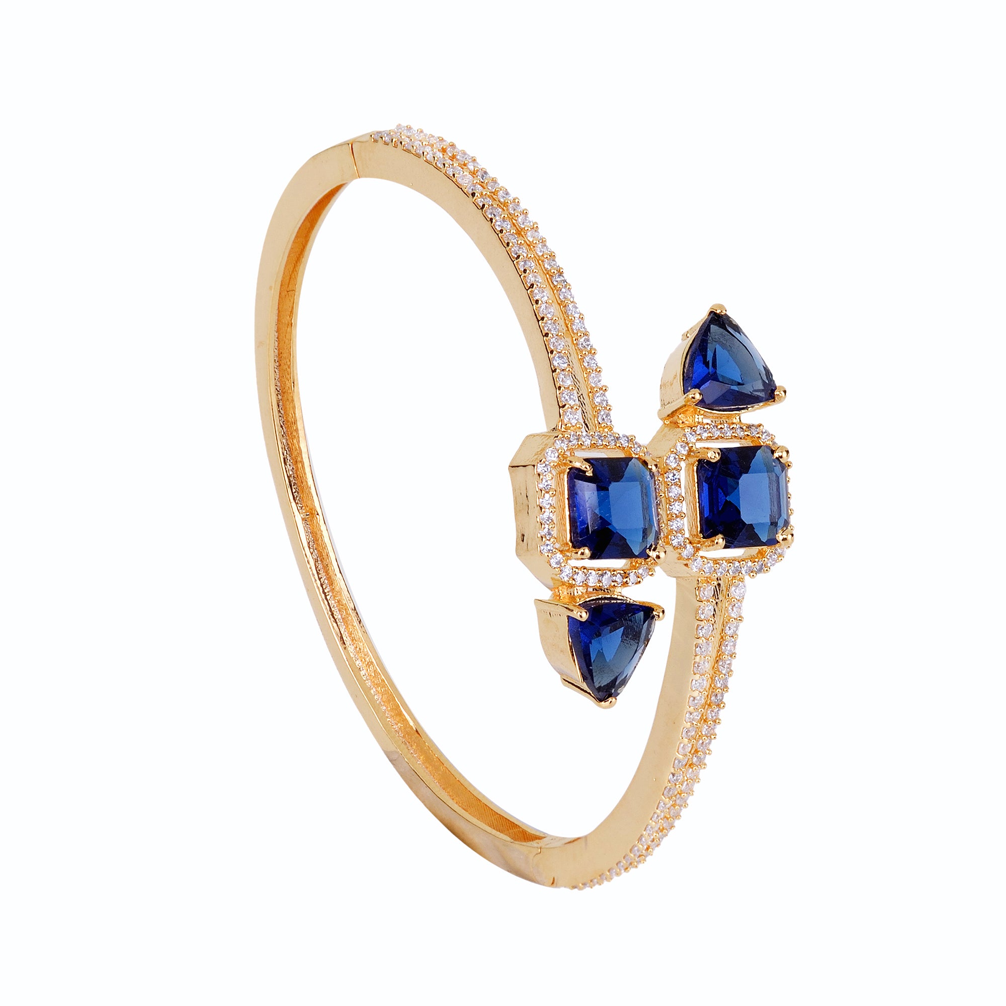 Gold Plated With Blue American Diamond Studded Handcrafted Stylish Bracelet For Women And Girls - Saraf Rs Jewellery