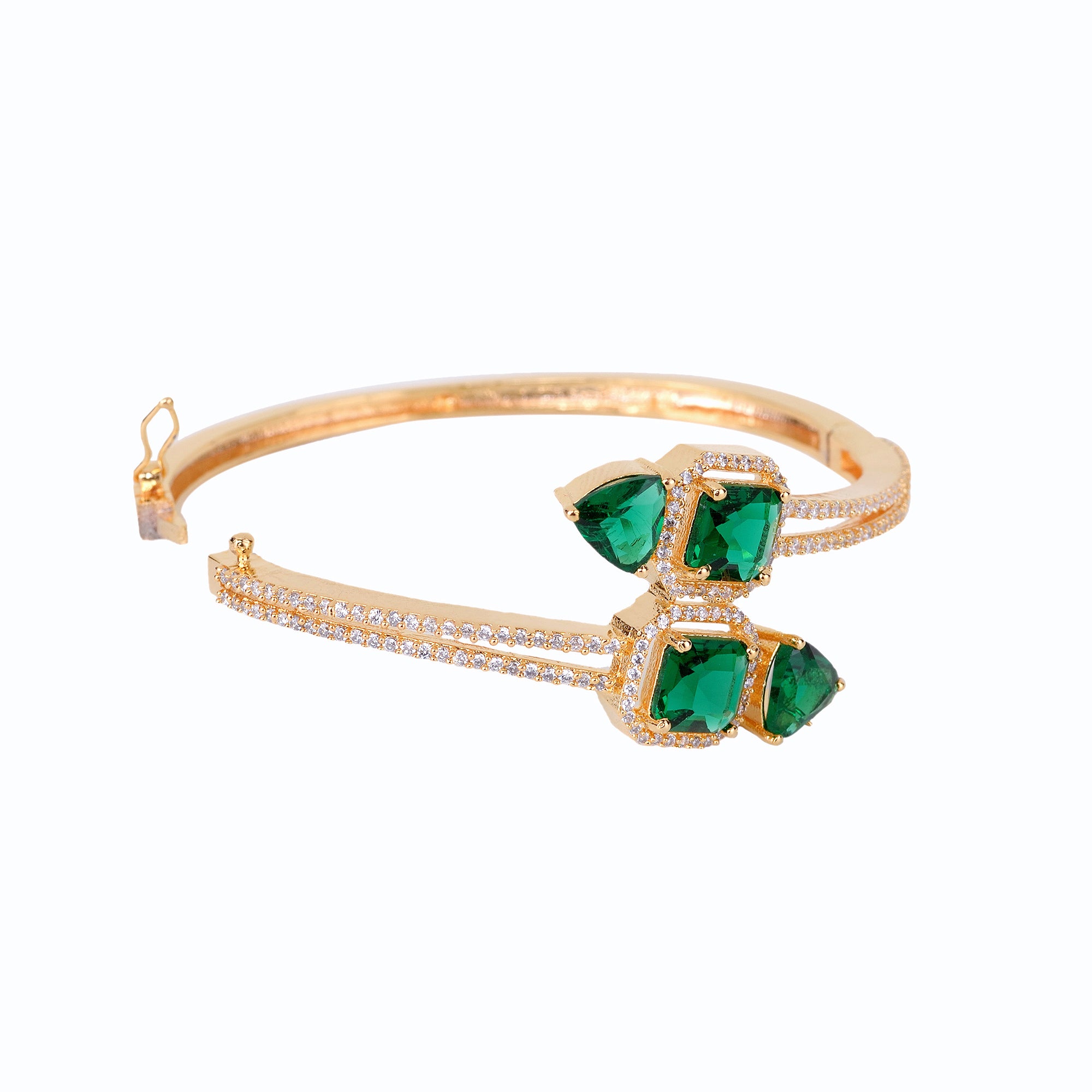 Gold Plated With Green American Diamond Studded Handcrafted Stylish Bracelet For Women And Girls - Saraf Rs Jewellery
