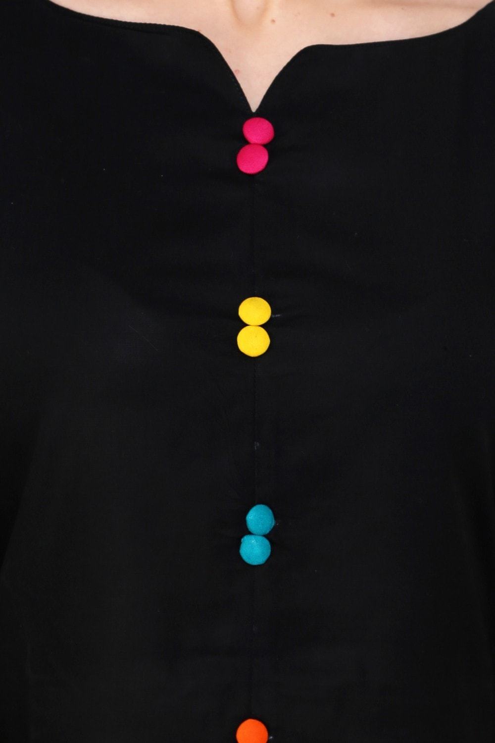 Women's Black Multi Color Button Kurti - Pannkh
