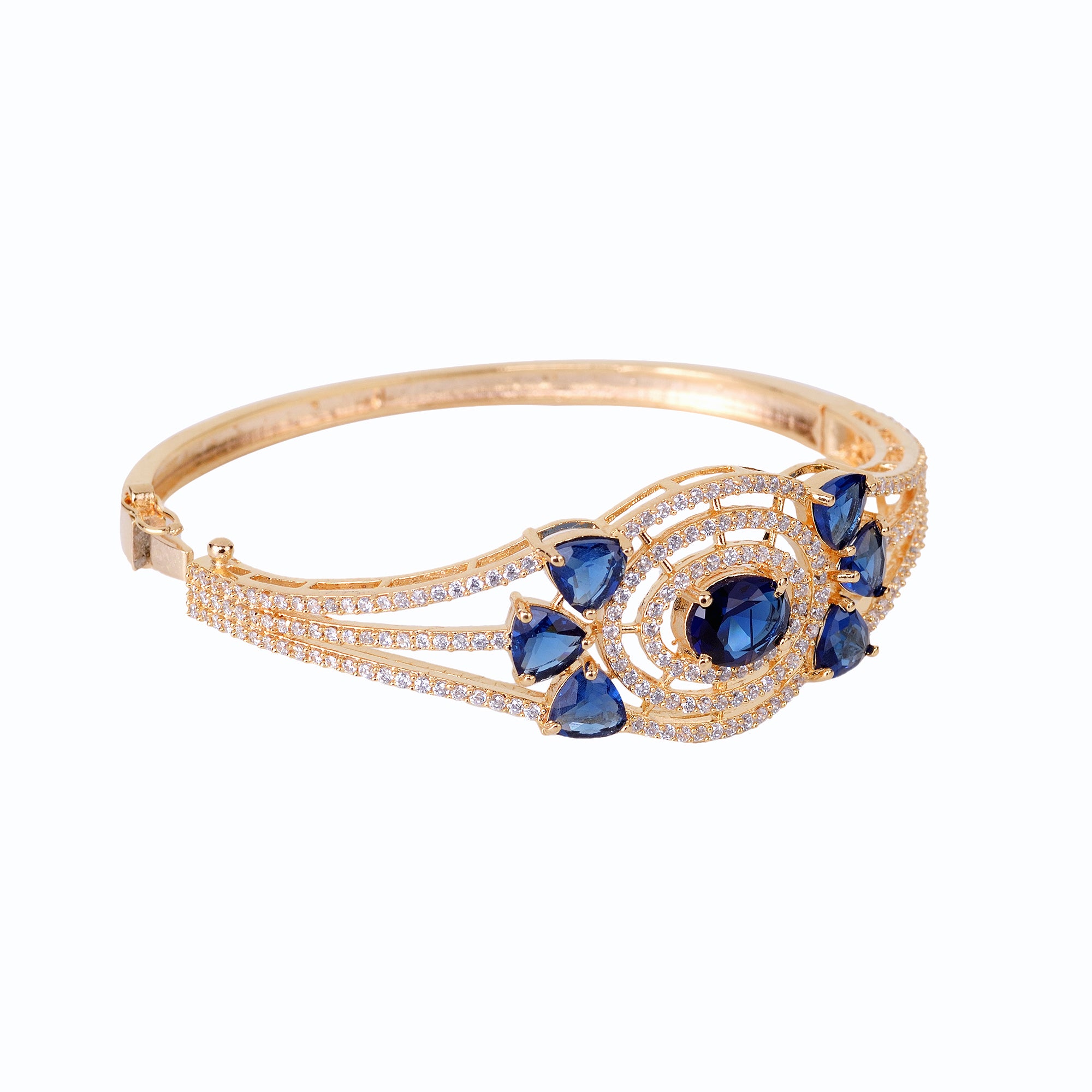 Gold Plated With Blue American Diamond Studded Handcrafted Designer Bracelet For Women And Girls - Saraf Rs Jewellery