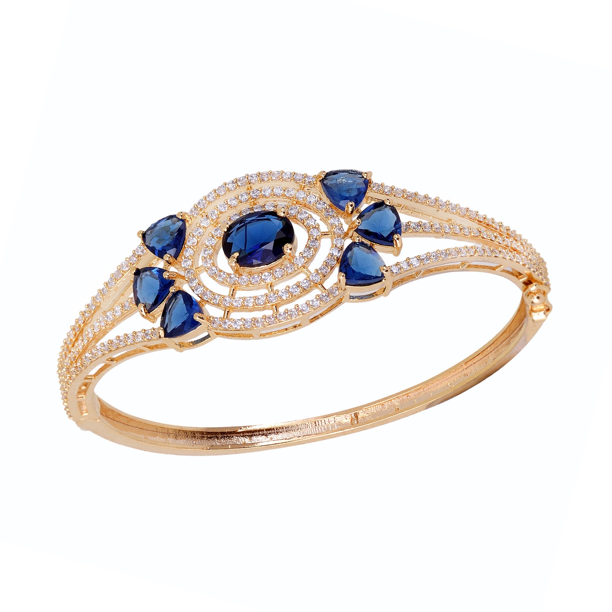 Gold Plated With Blue American Diamond Studded Handcrafted Designer Bracelet For Women And Girls - Saraf Rs Jewellery