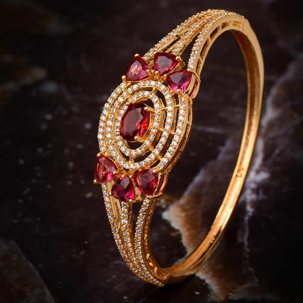 Gold Plated With Red American Diamond Studded Handcrafted Designer Bracelet For Women And Girls - Saraf Rs Jewellery