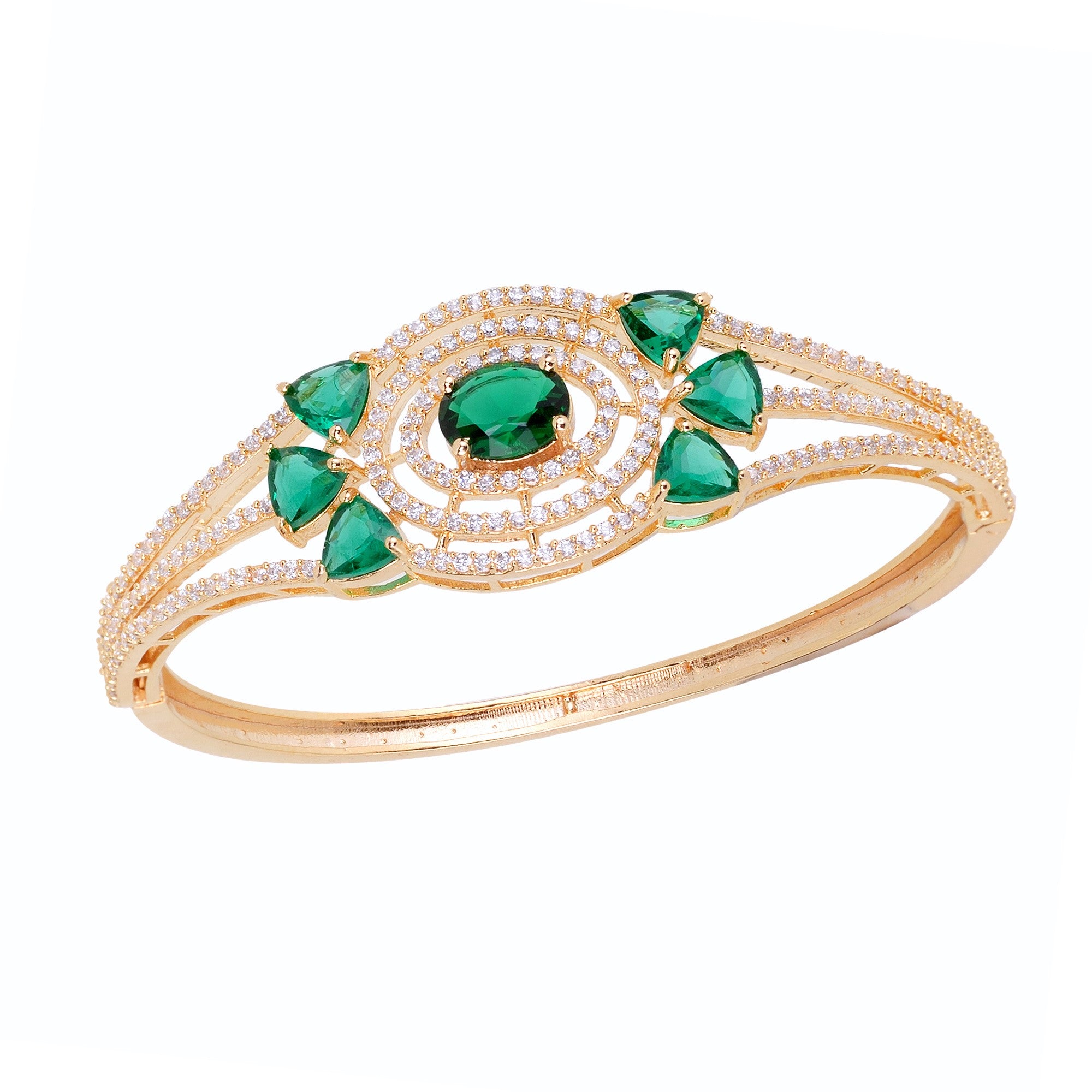 Gold Plated With Green American Diamond Studded Handcrafted Designer Bracelet For Women And Girls - Saraf Rs Jewellery