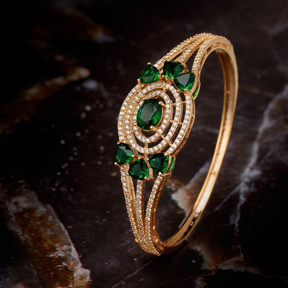 Gold Plated With Green American Diamond Studded Handcrafted Designer Bracelet For Women And Girls - Saraf Rs Jewellery