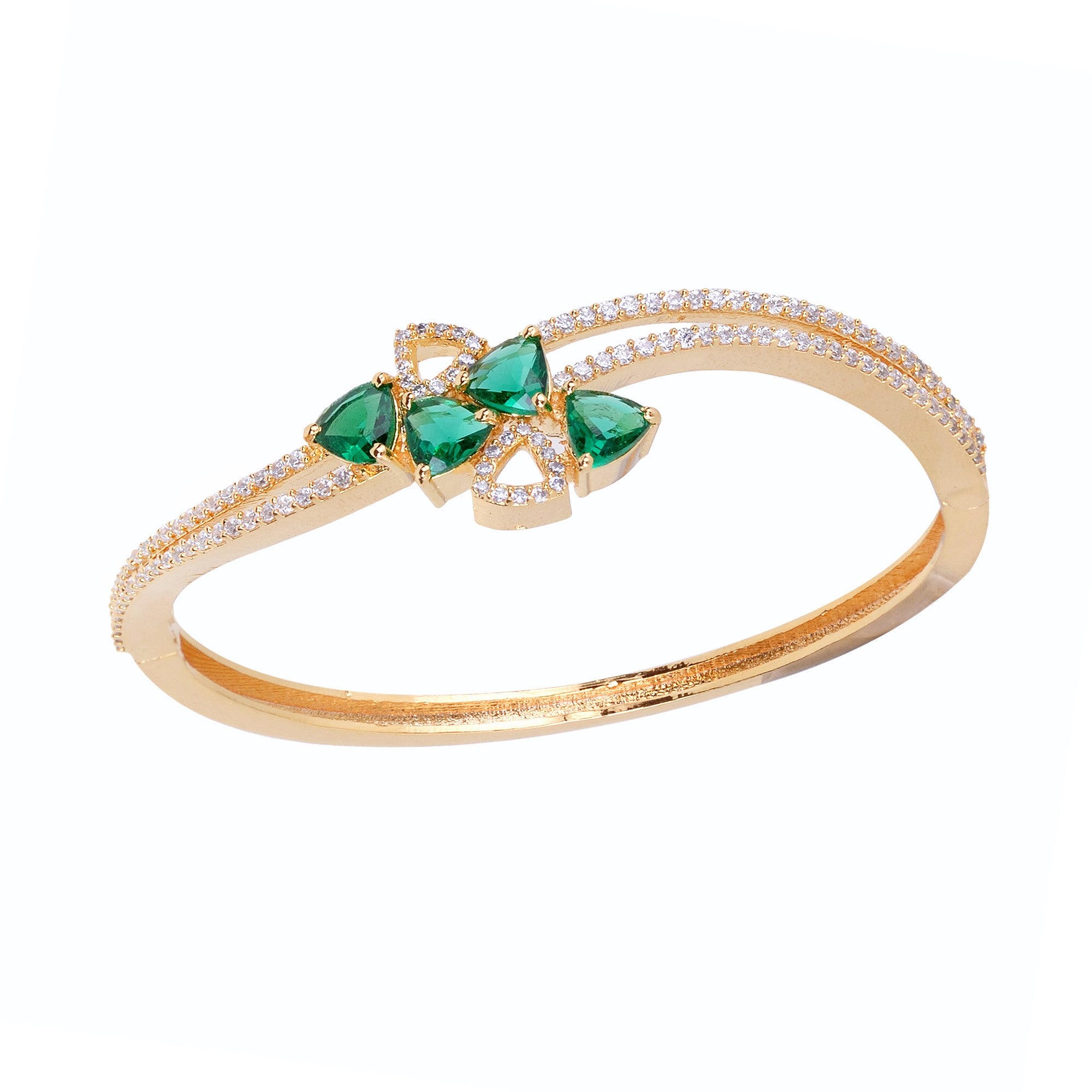 Gold Plated With Green American Diamond Studded Handcrafted Stylish Bracelet For Women And Girls - Saraf Rs Jewellery