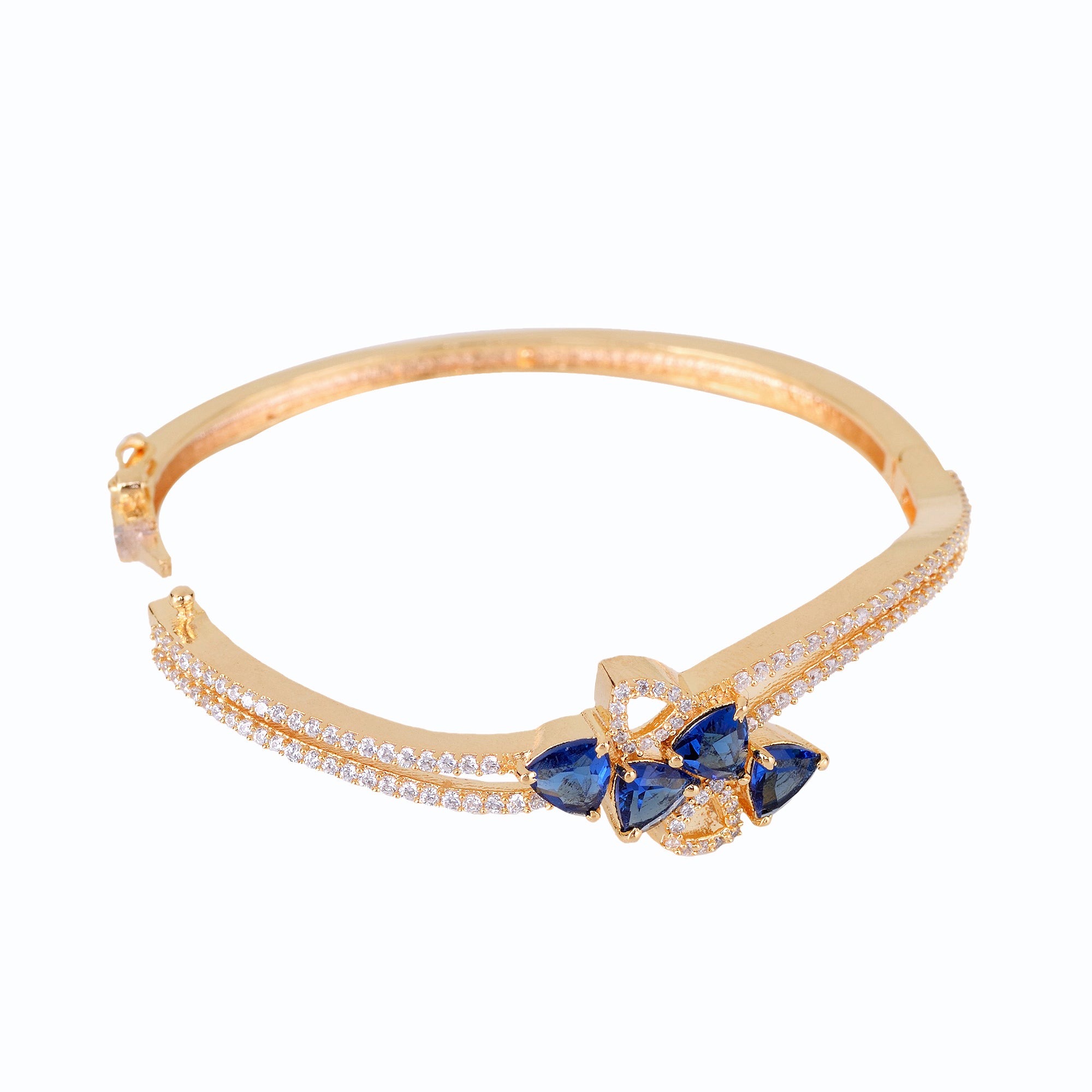Gold Plated With Blue American Diamond Studded Handcrafted Stylish Bracelet For Women And Girls - Saraf Rs Jewellery