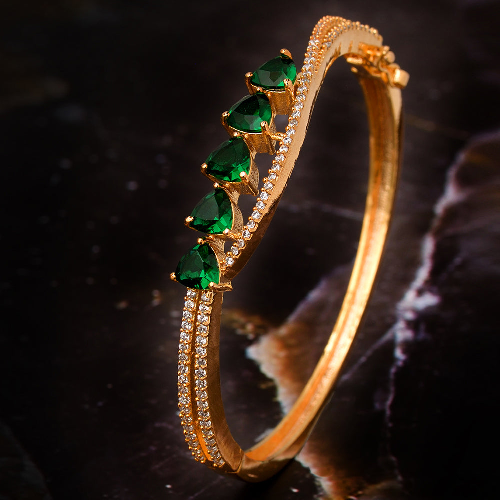 Gold Plated Green American Diamond Handcrafted Bracelet For Women And Girls - Saraf Rs Jewellery