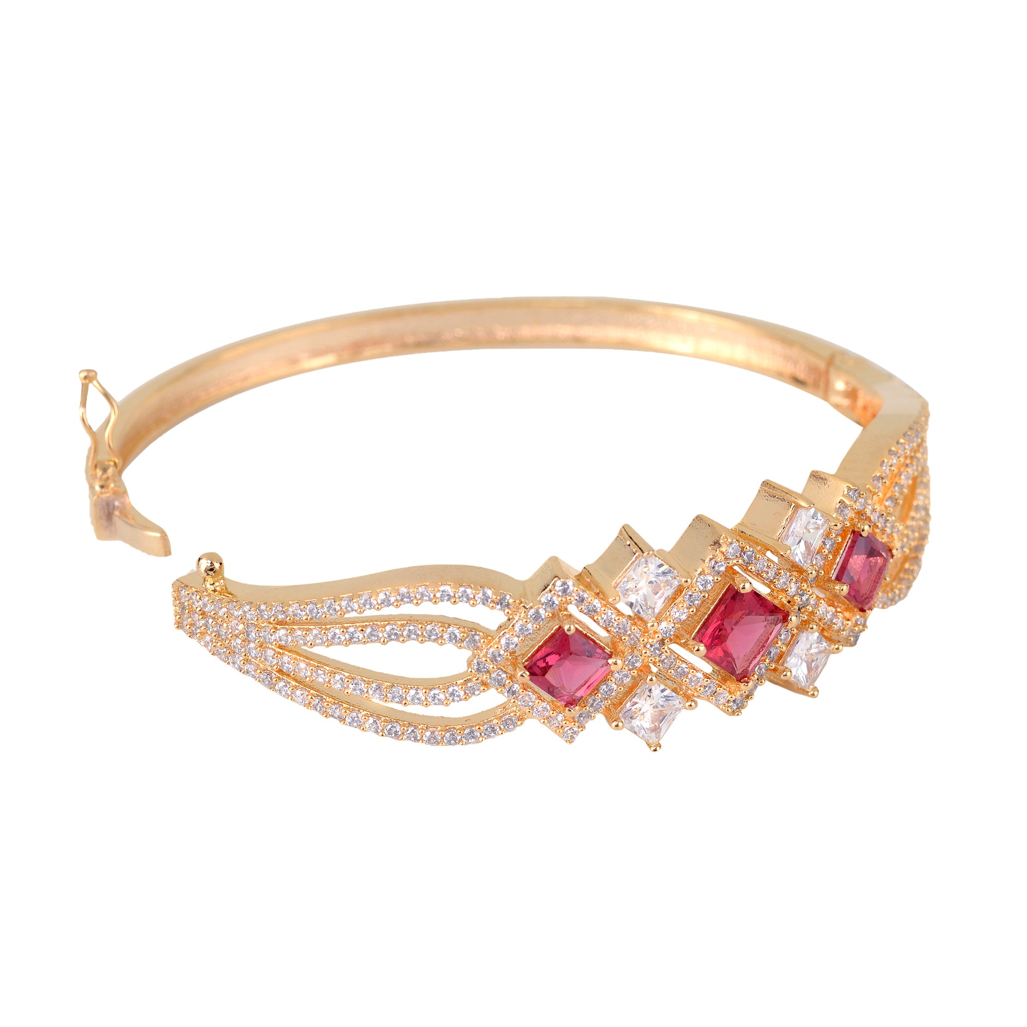 Gold Plated With Ruby American Diamond Studded Handcrafted Stylish Bracelet For Women And Girls - Saraf Rs Jewellery