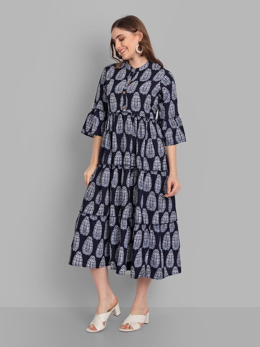 Women's Blue Crepe Printed Dress - Singni – Trendia