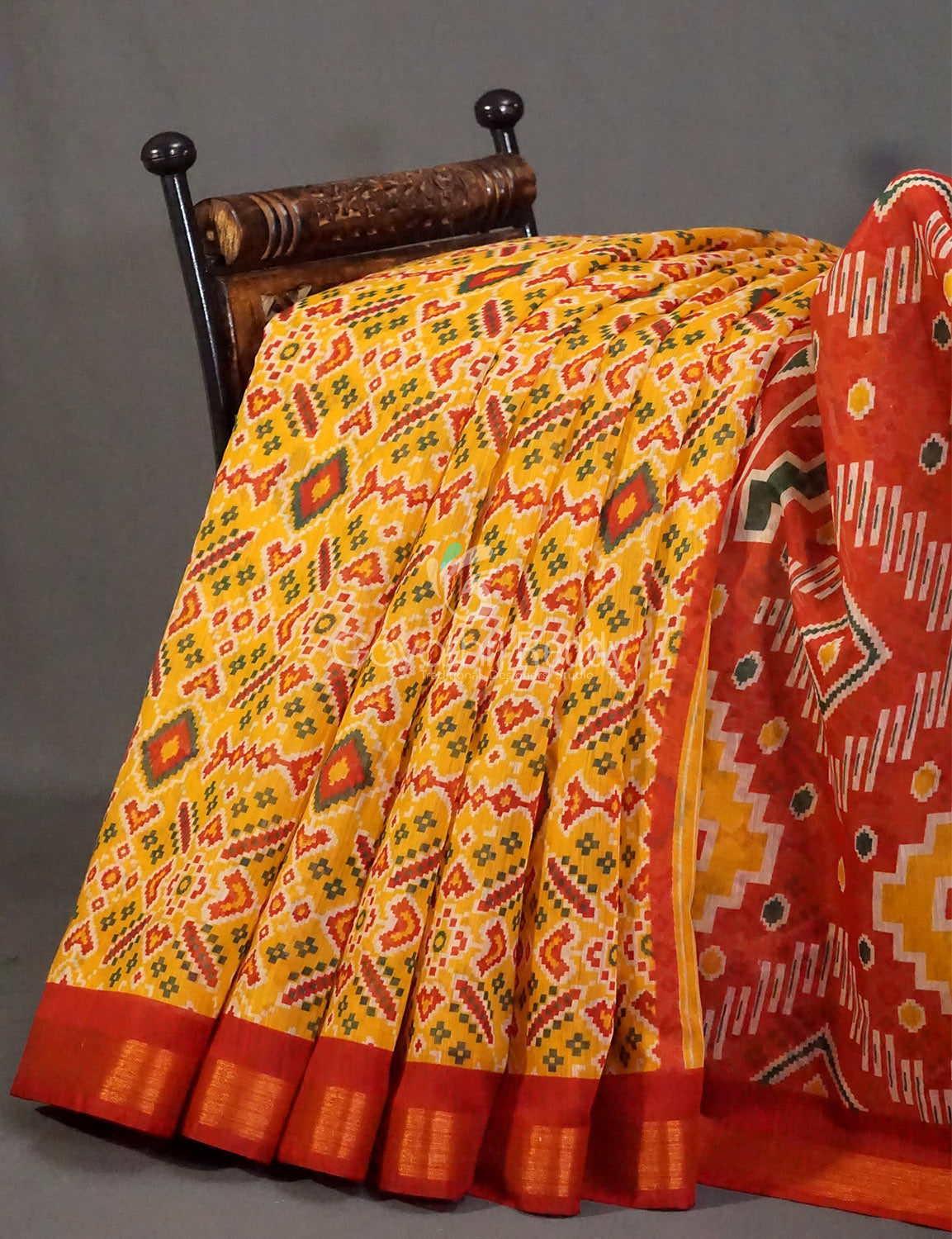 Women's Yellow Red Semi Chanderi Saree - Gayathri Sarees