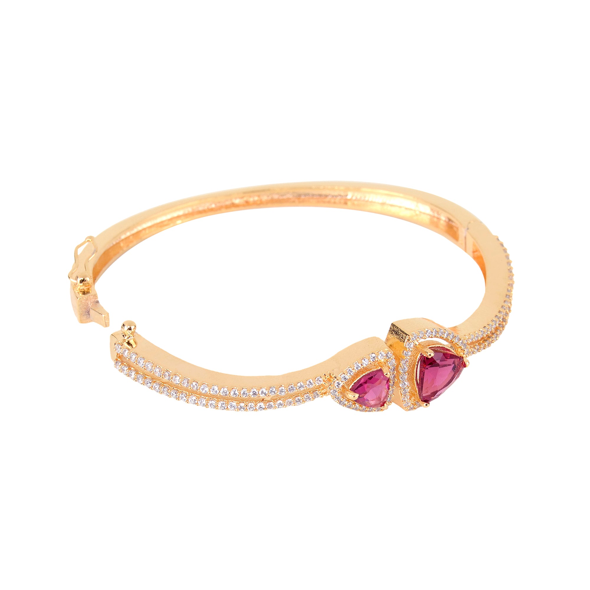 Gold Plated Ruby American Diamond Handcrafted Bracelet For Women And Girls - Saraf Rs Jewellery