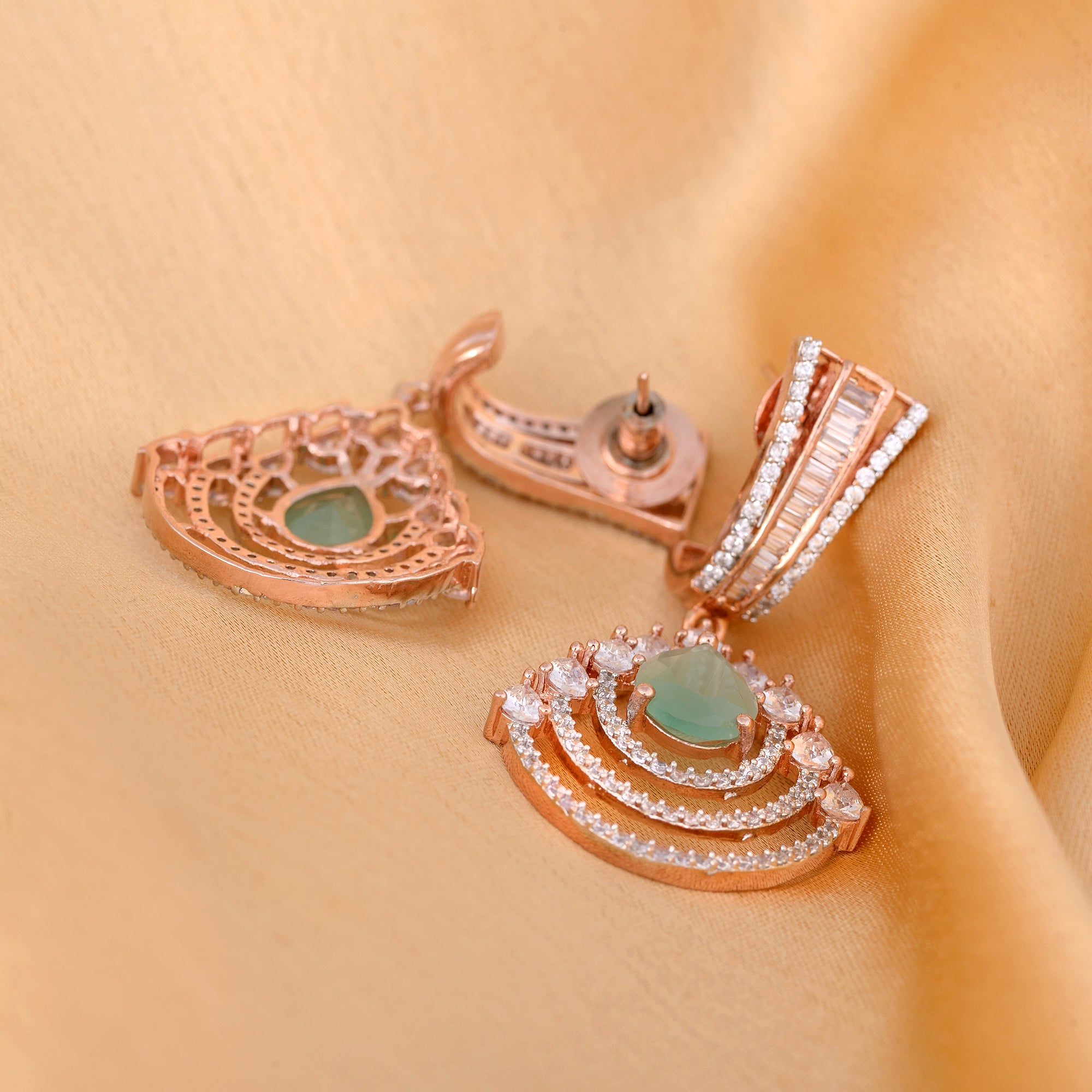 Modern Turquoise Danglers Pastel Blue Drop Earrings Ad Studded Rose Gold Plated for Women and Girls - Saraf RS Jewellery