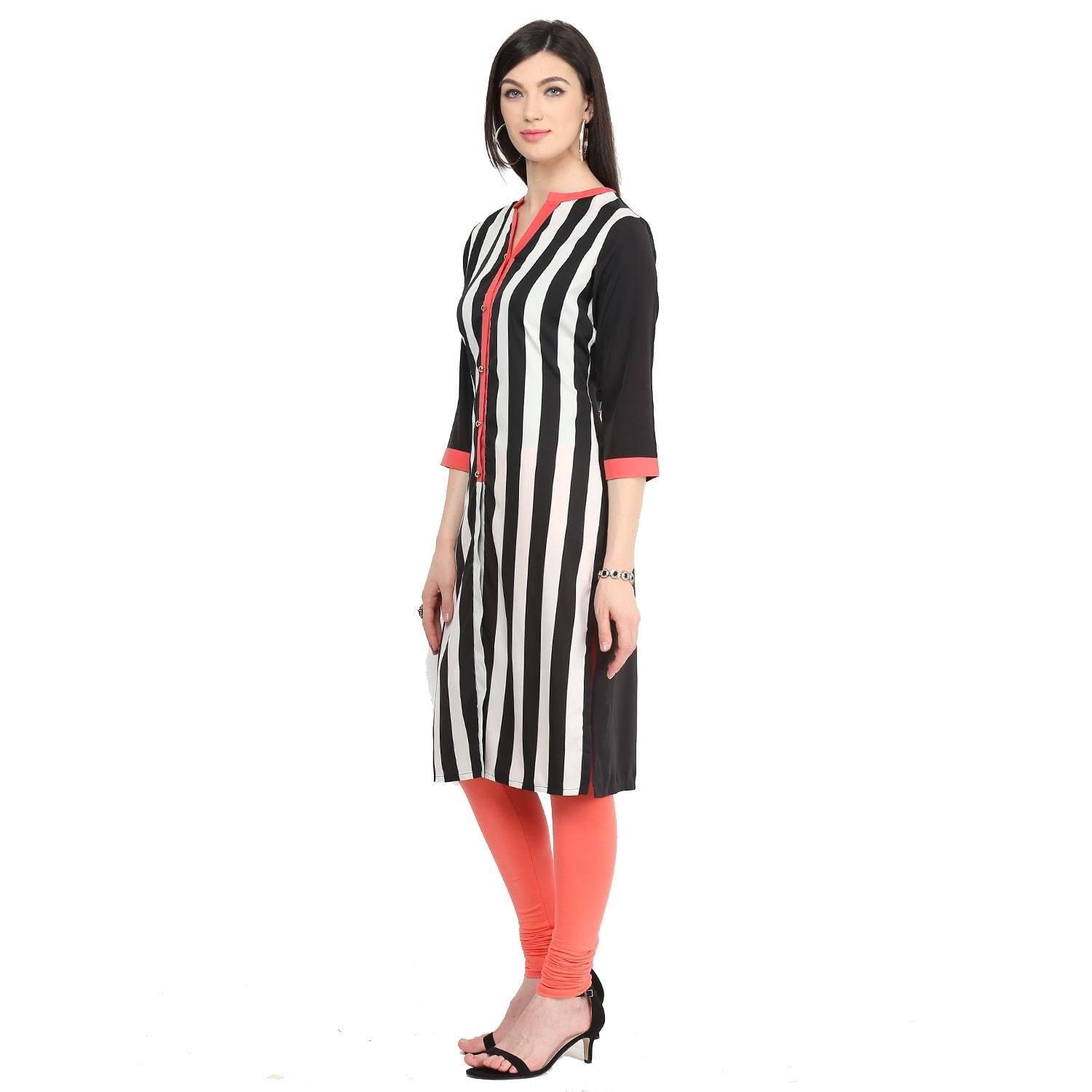 Women's Monocromatic Stripe printed kurti - Pannkh