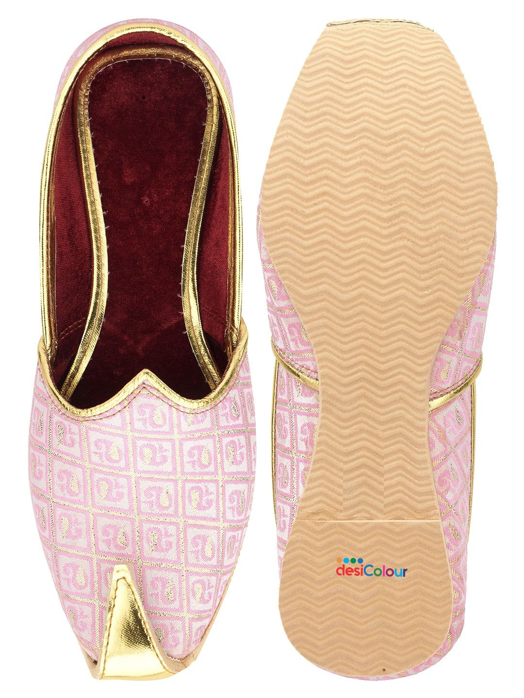 Men's Indian Ethnic Party Wear Pink Footwear - Desi Colour